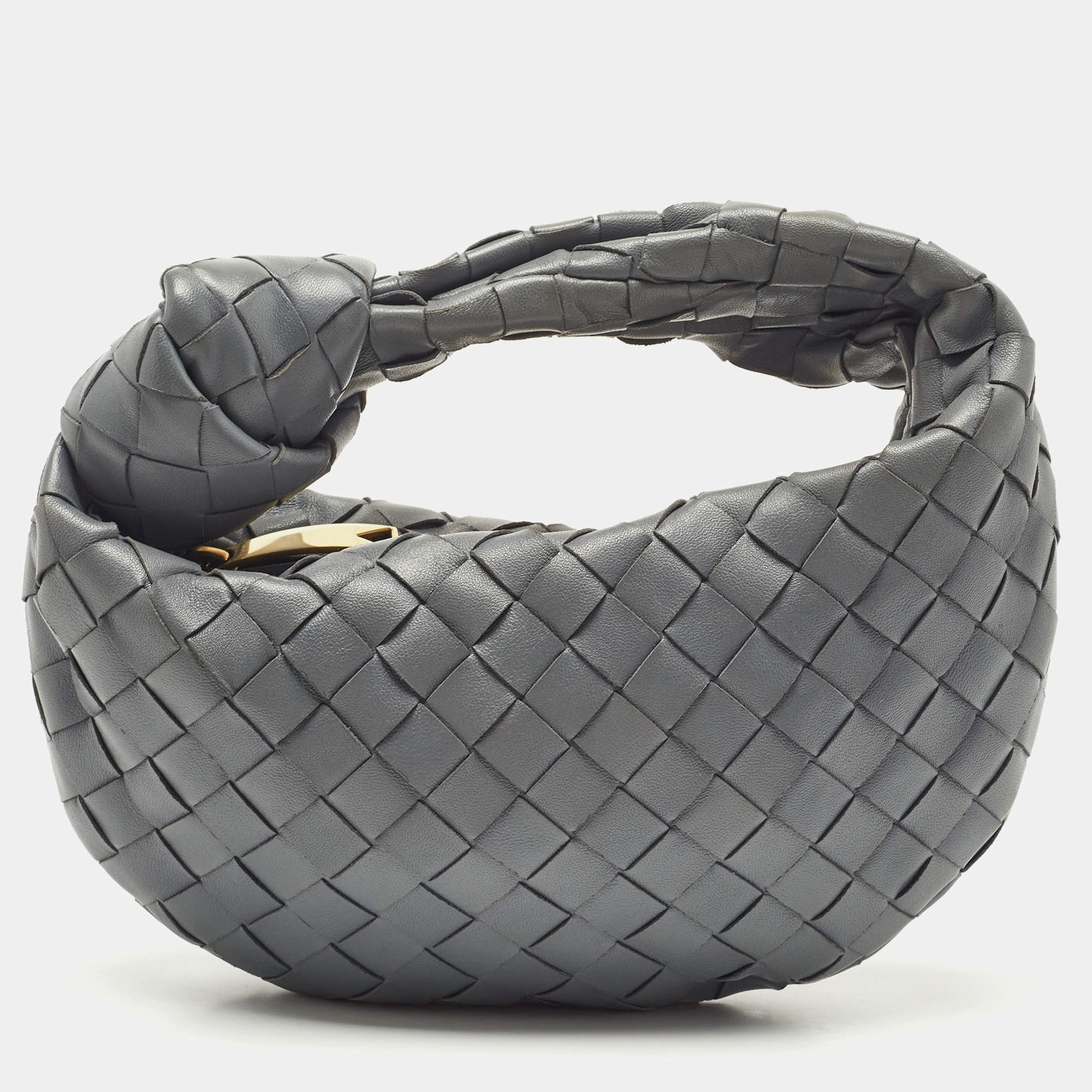 مملوكة مسبقًا Bottega Veneta Dark Grey Intrecciato Leather Mini Jodie Hobo