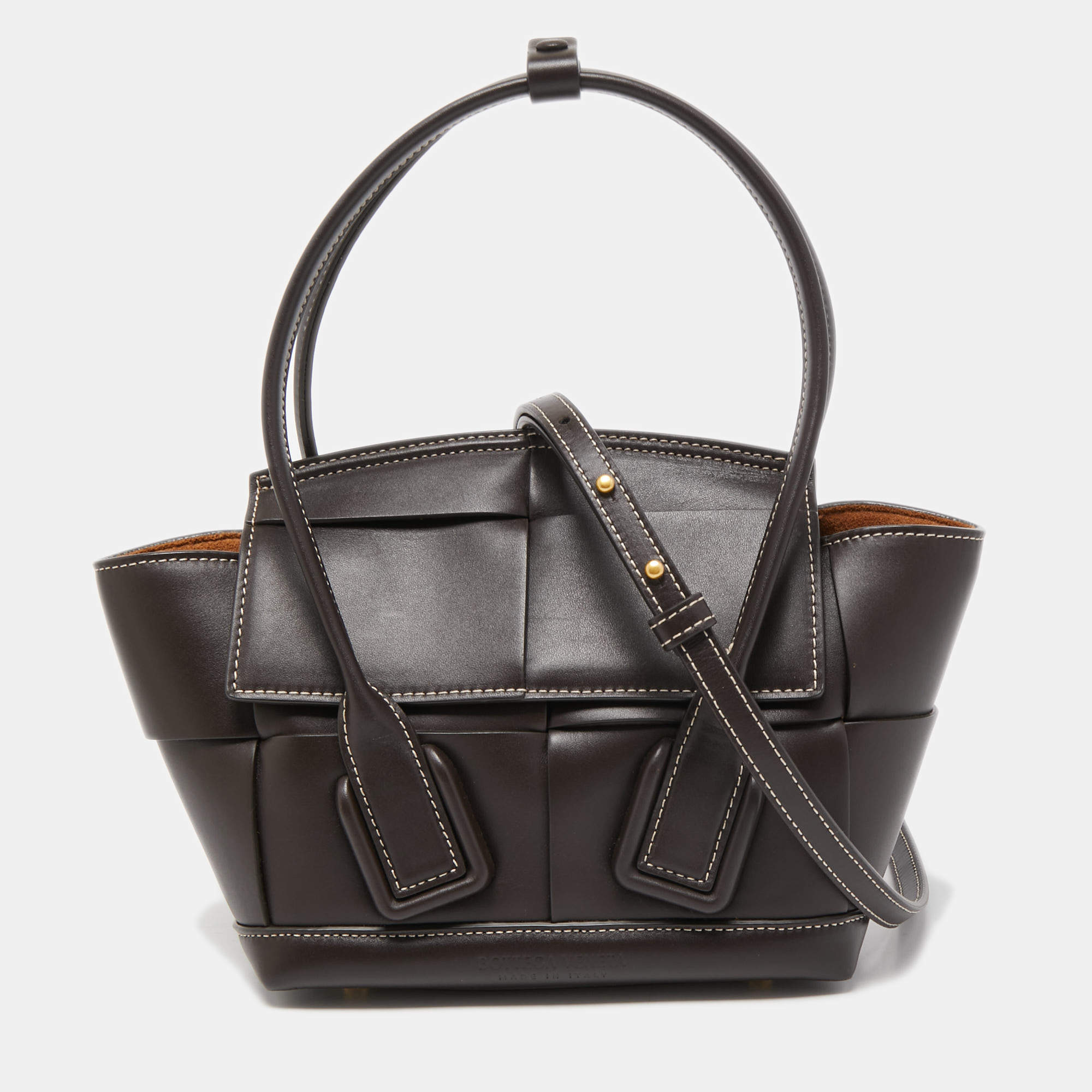 مملوكة مسبقًا Bottega Veneta Dark Brown Intrecciato Leather Arco Tote