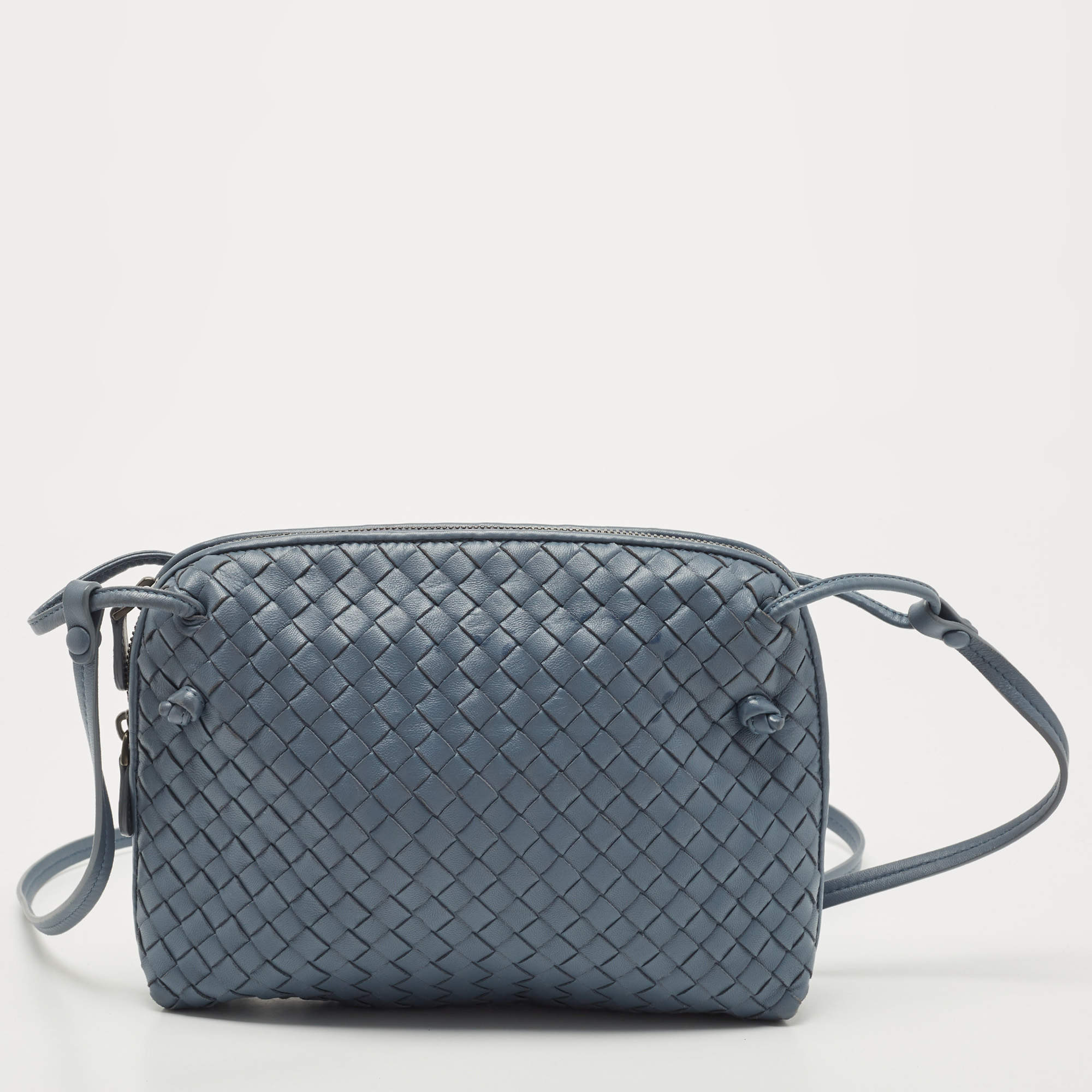 Bottega Veneta Blue Intrecciato Leather Nodini Crossbody Bag