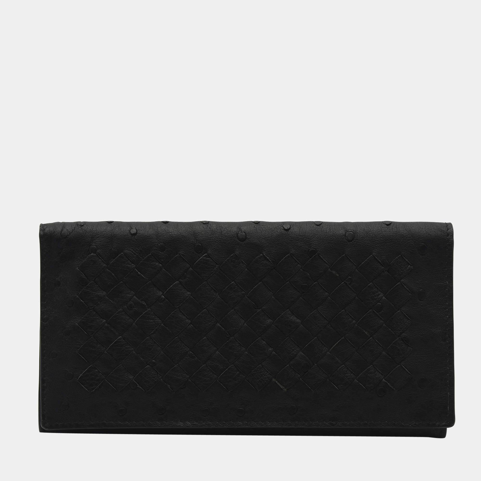 Bottega Veneta Intrecciato Weave Ostrich Wallet