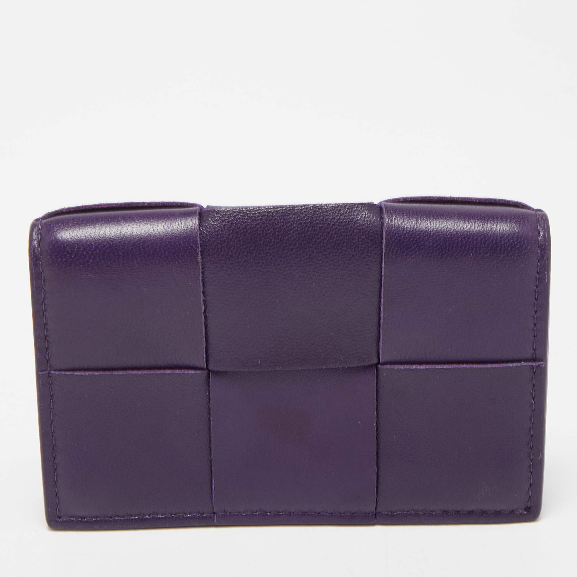 Pre Owned Bottega Veneta Purple Intrecciato Leather Cassette Flap Card Case