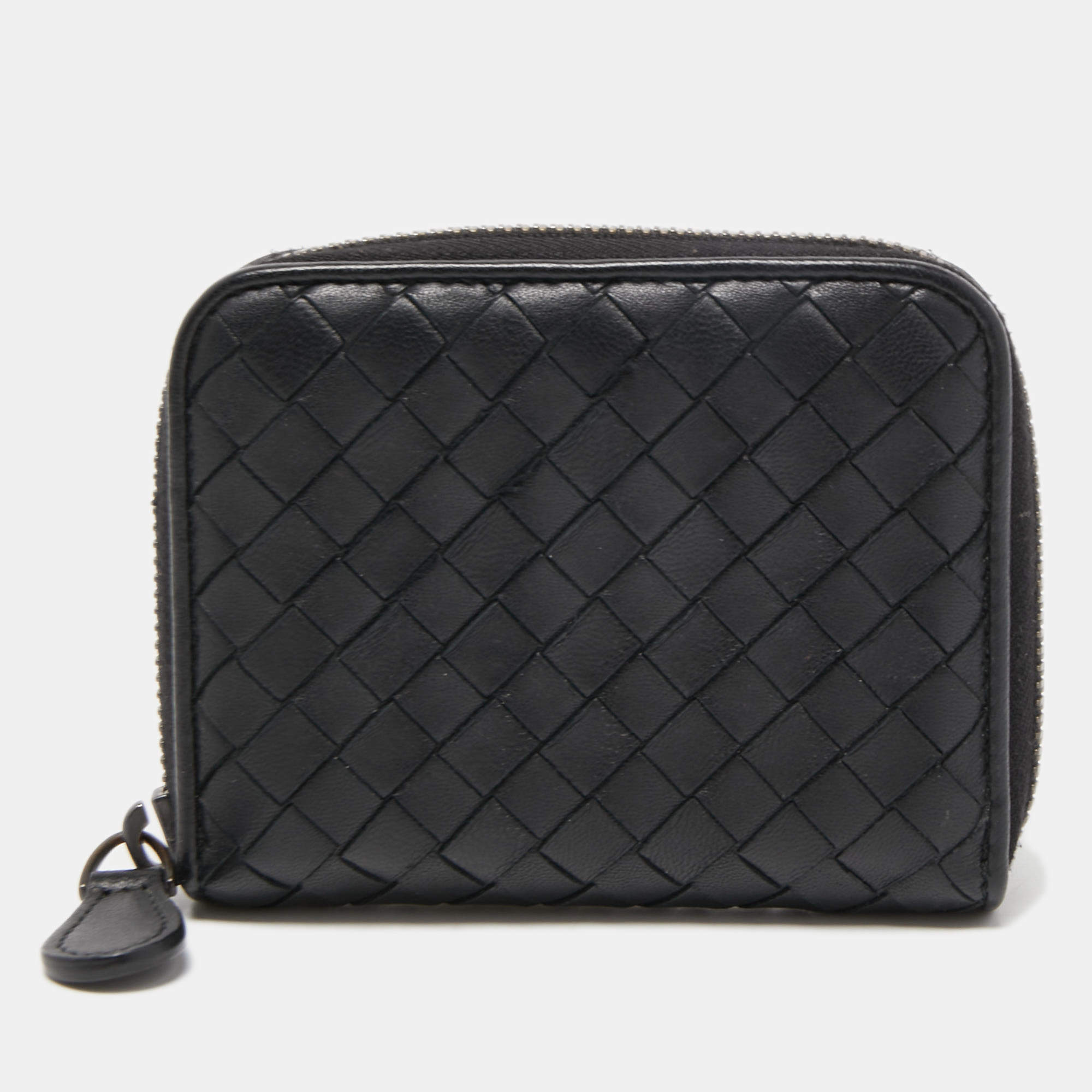 Pre Owned Bottega Veneta Black Intrecciato Leather Coin Purse