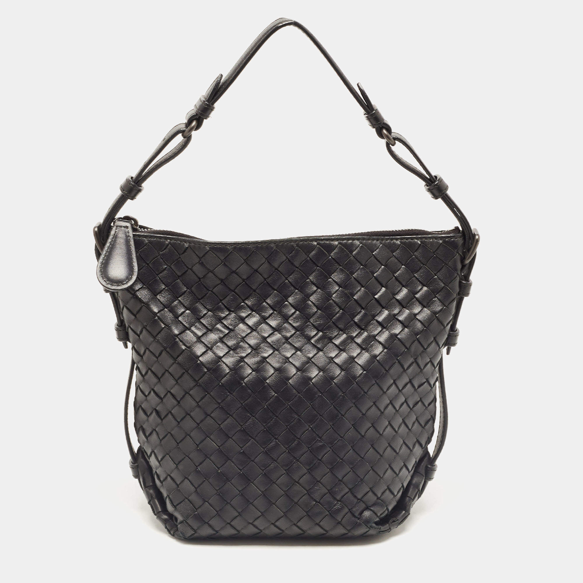 Pre Owned حقيبة بوتيغا فينيتا أوساكا جلد أنترشياتو أسود صغيرة