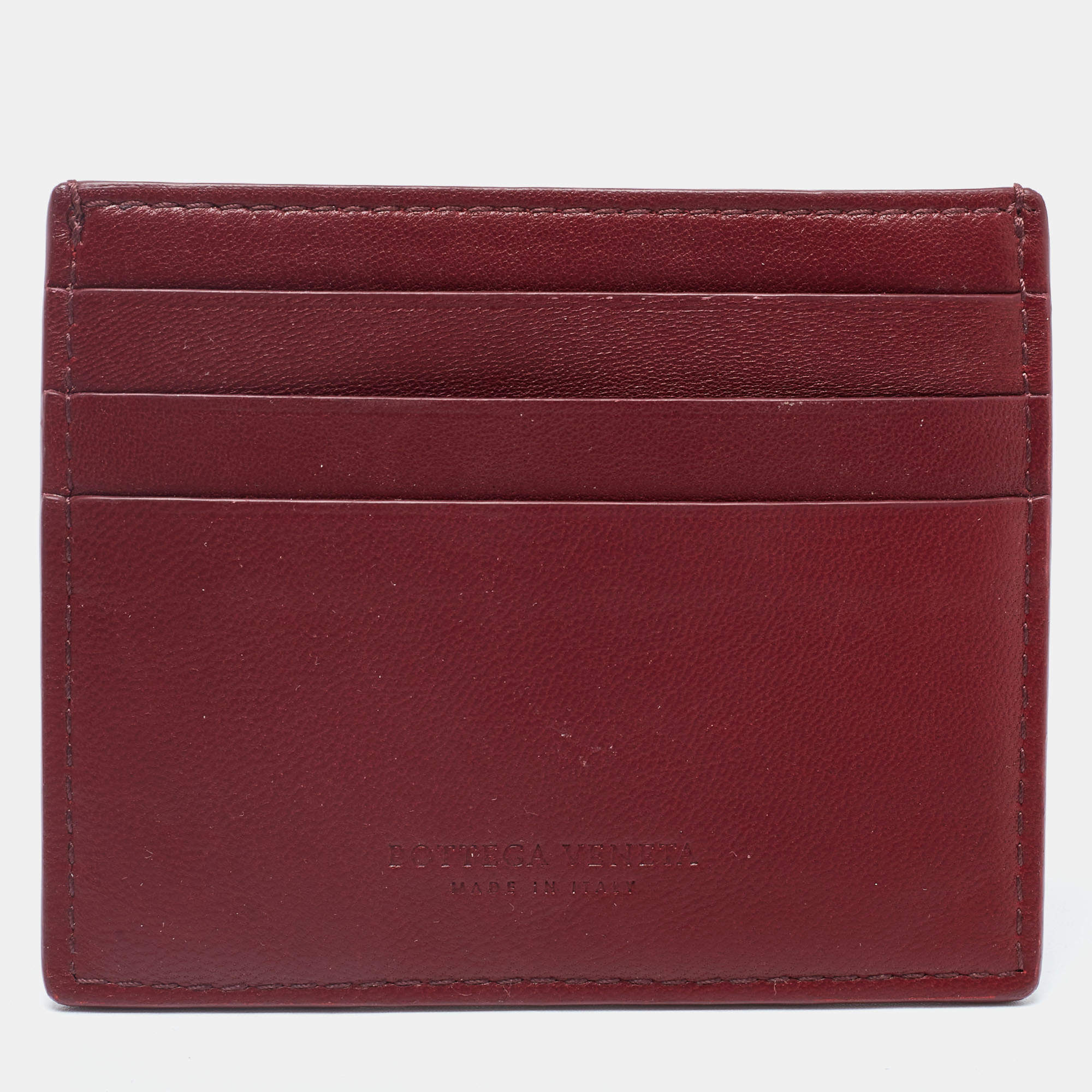 Pre Owned Bottega Veneta Burgundy Leather Card Holder
