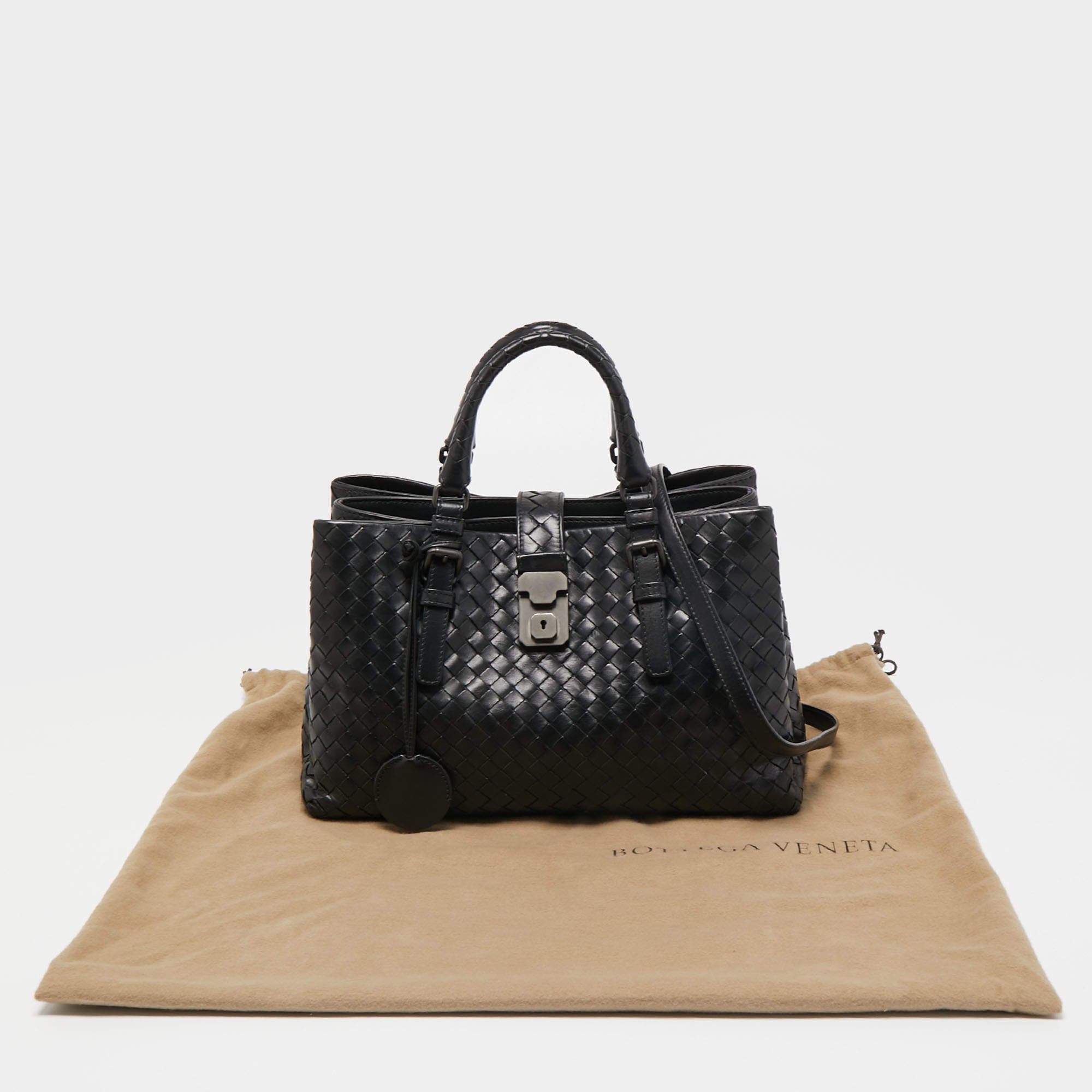 Bottega Veneta Roma Tote Bag Mini Black in Calfskin with Silver