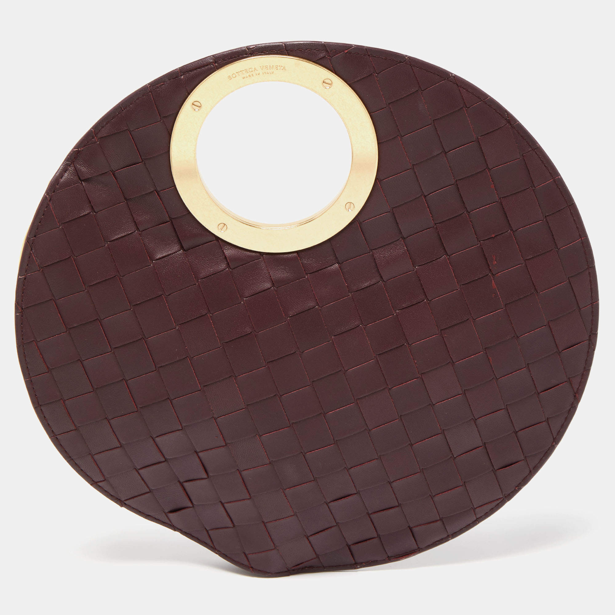 مملوكة مسبقًا Bottega Veneta Burgundy Intrecciato Leather BV Round Rim Clutch