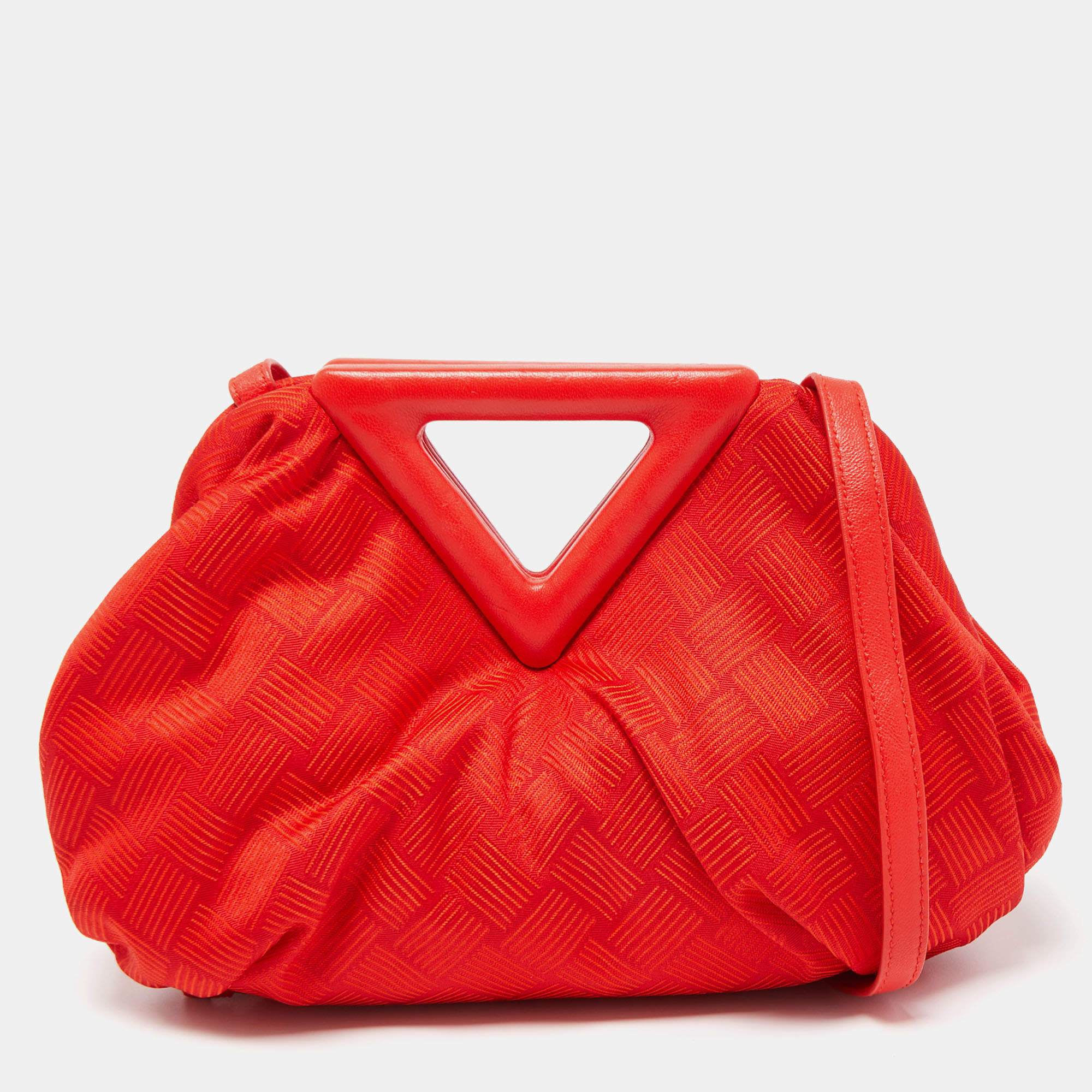 Pre Owned Bottega Veneta Red Increcciato Fabric The Point Triangle Crossbody Bag
