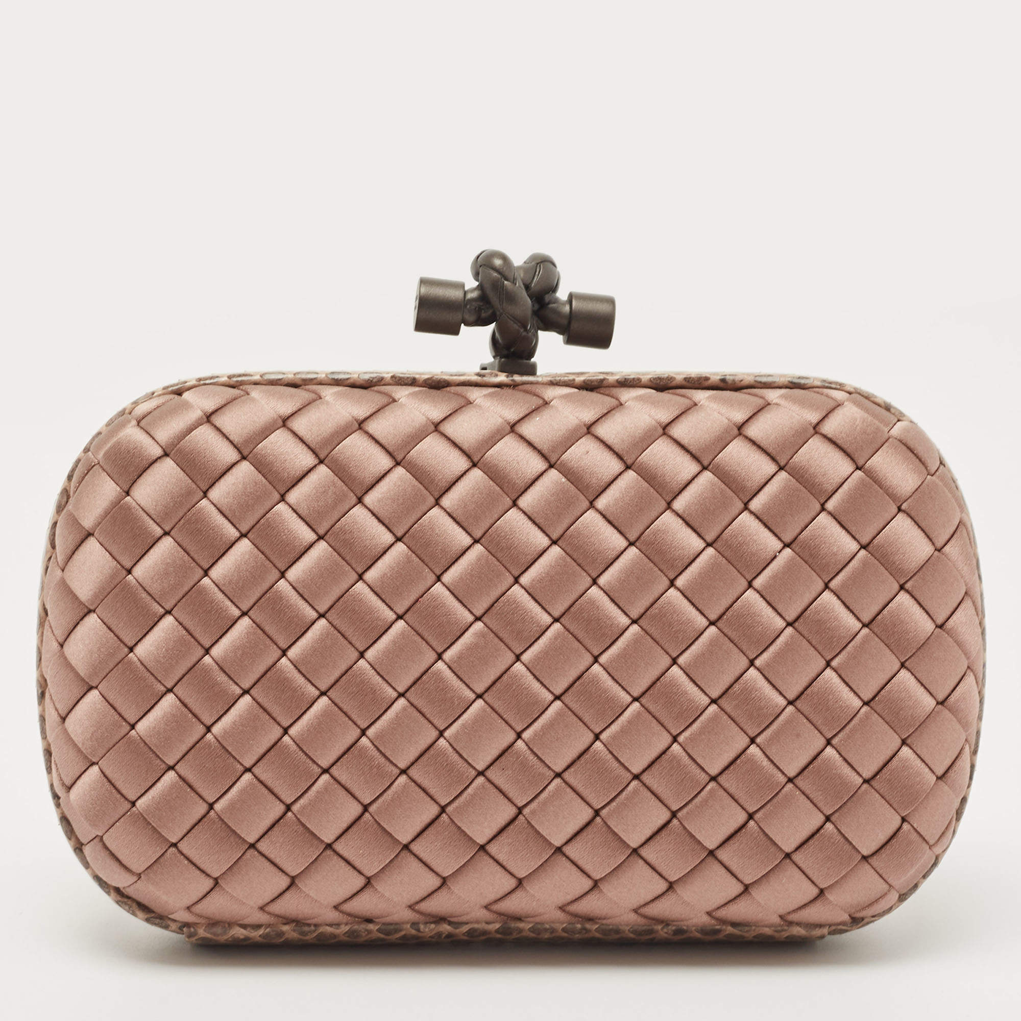 Bottega veneta the knot discount watersnake trimmed intrecciato satin clutch