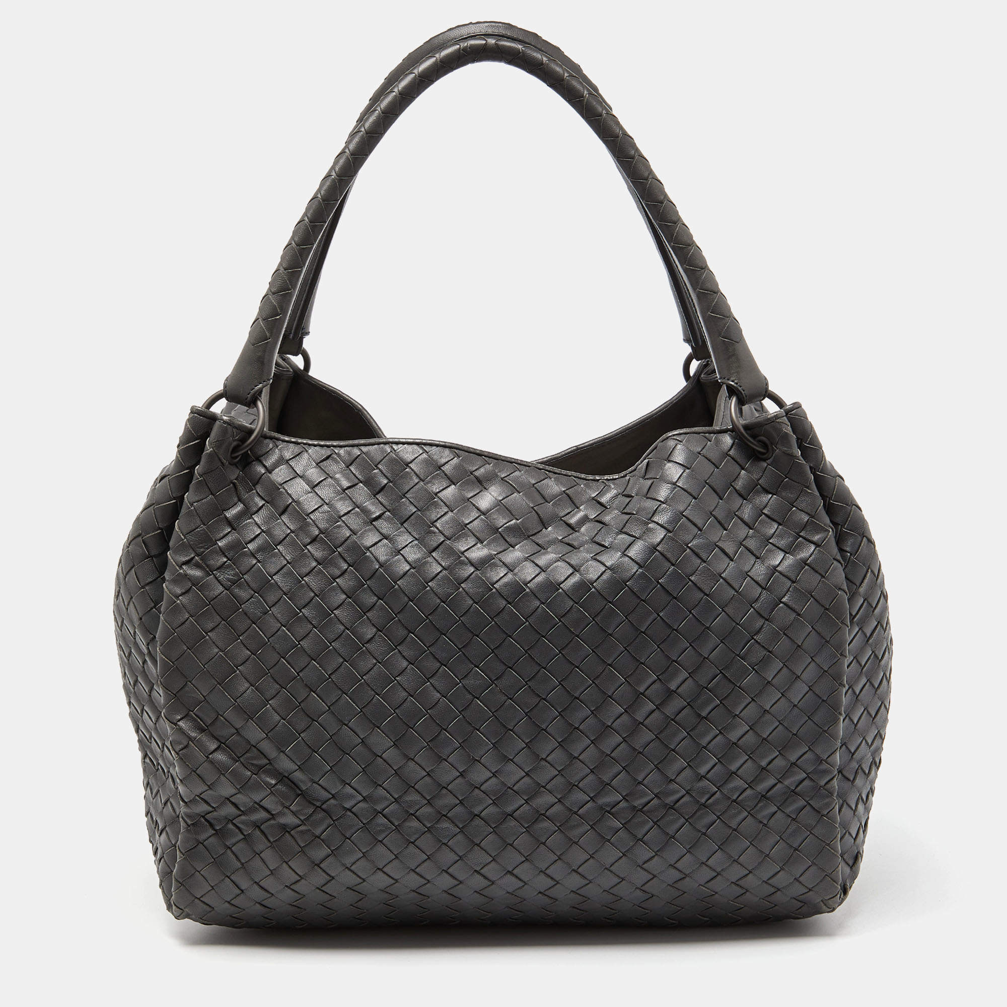Pre Owned Bottega Veneta Grey Intrecciato Leather Shoulder Bag