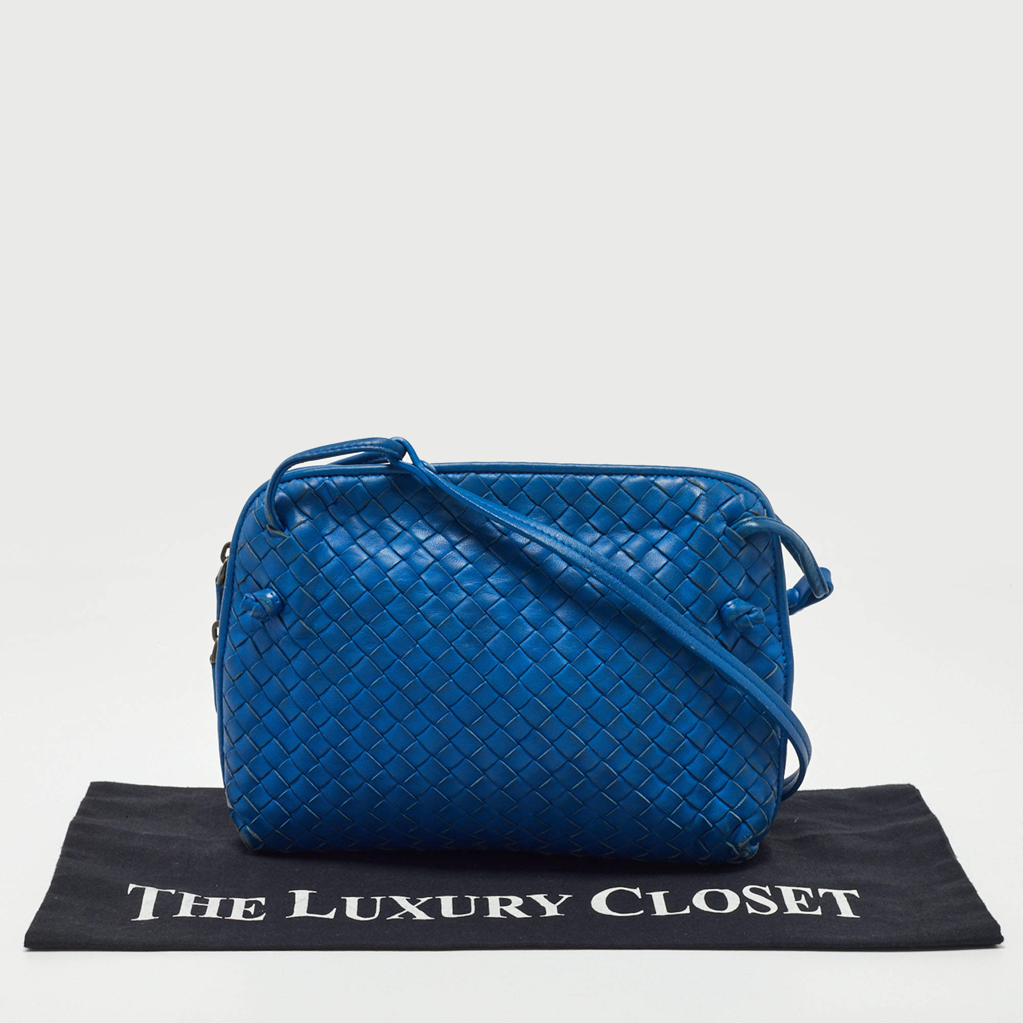 Bottega Veneta Intrecciato Nodini Crossbody Bag - Blue Crossbody Bags,  Handbags - BOT216953