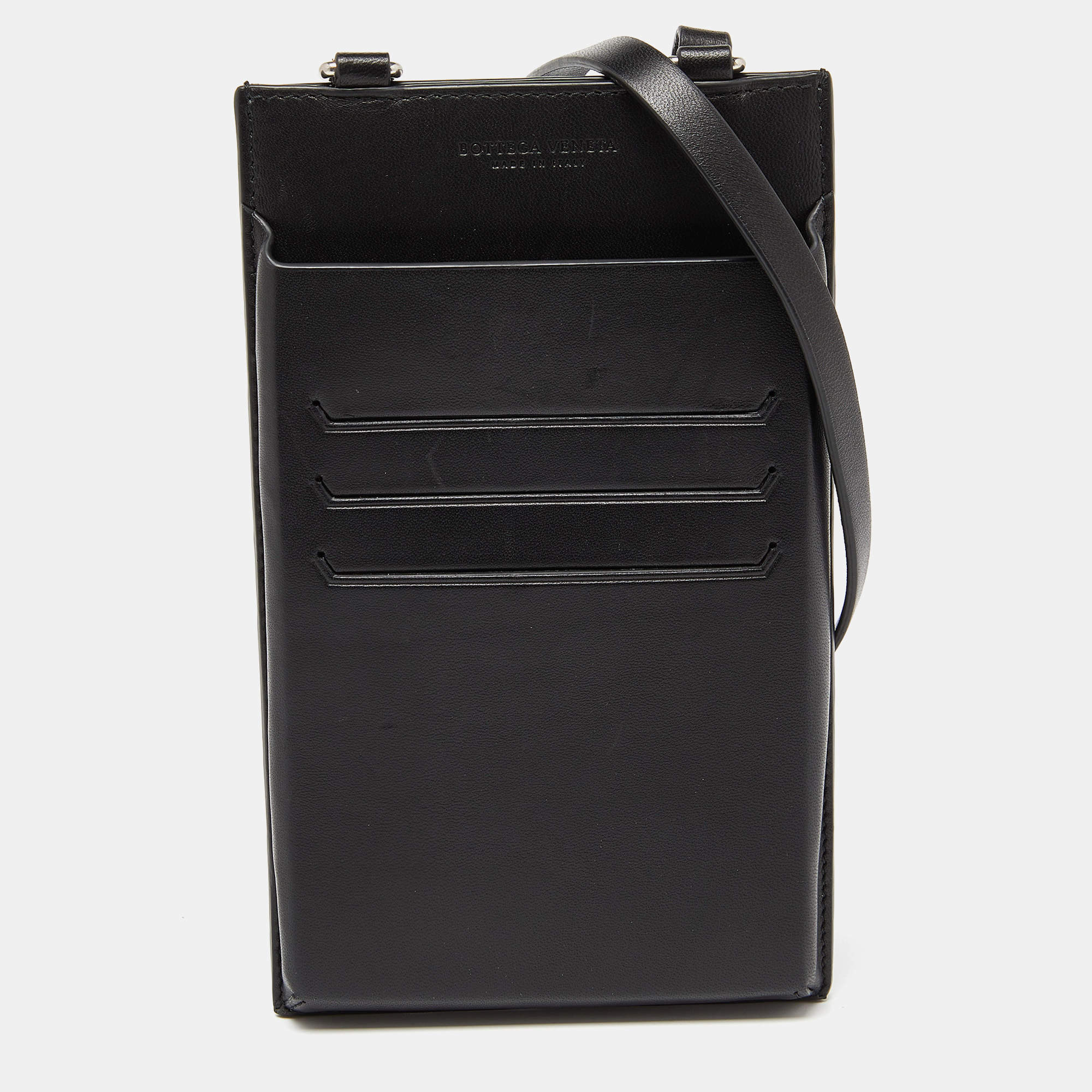 Pre Owned Bottega Veneta Black Intrecciato Leather Carryall Crossbody Bag