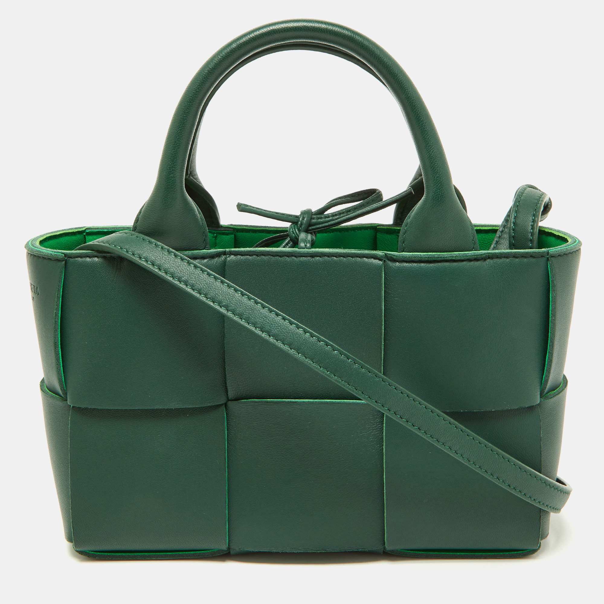 Pre Owned Bottega Veneta Green Leather Candy Arco Tote