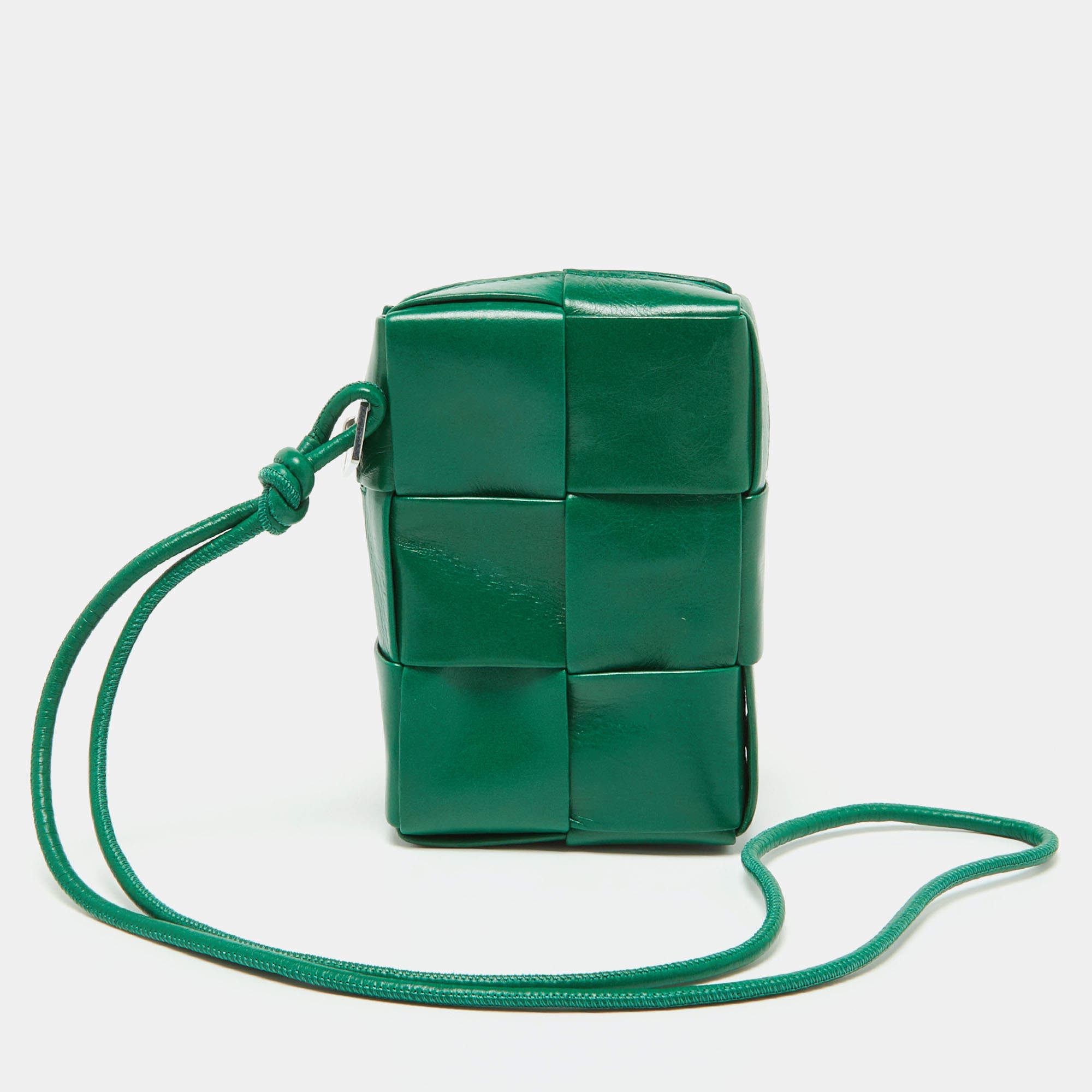 Bottega Veneta Intrecciato Green Leather Folding Crossbody Bag