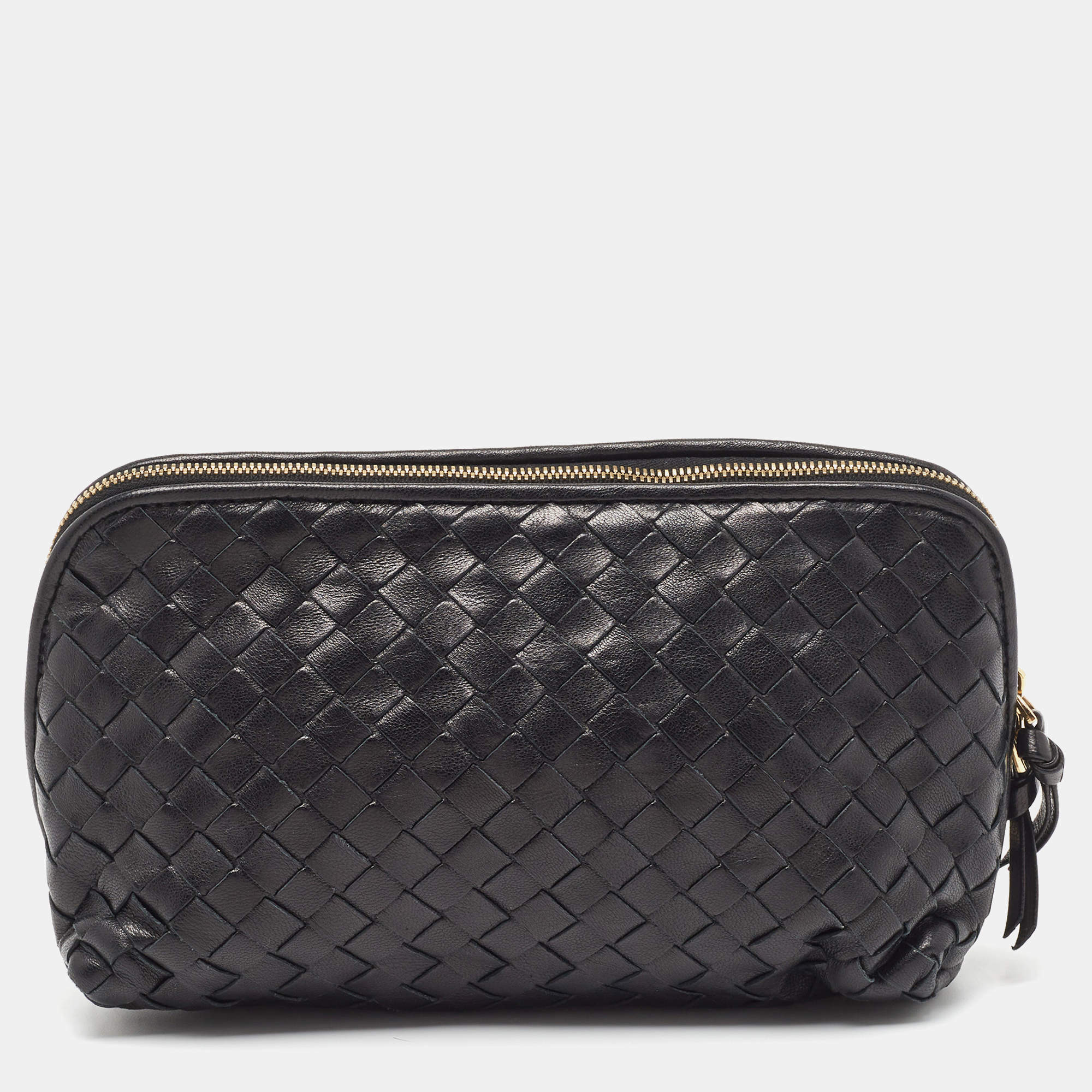 Pre Owned Bottega Veneta Black Intrecciato Leather Cosmetic Pouch