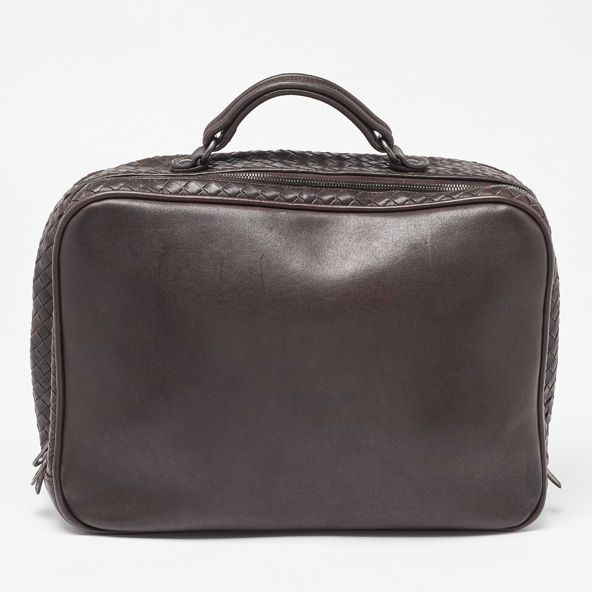 Pre Owned Bottega Veneta Brown Intrecciato Leather Briefcase 