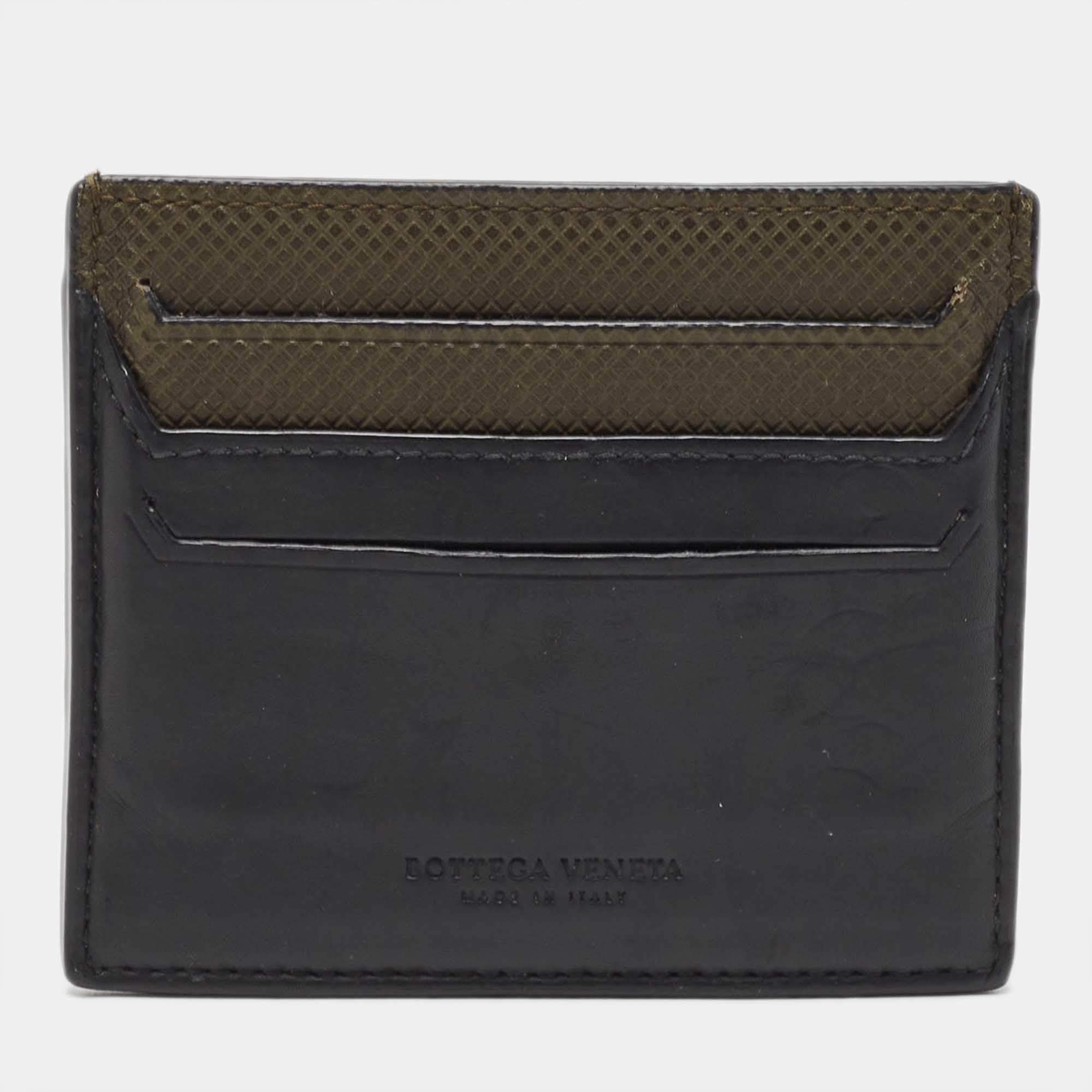 Pre Owned Bottega Veneta Black/Olive Green Leather Card Holder