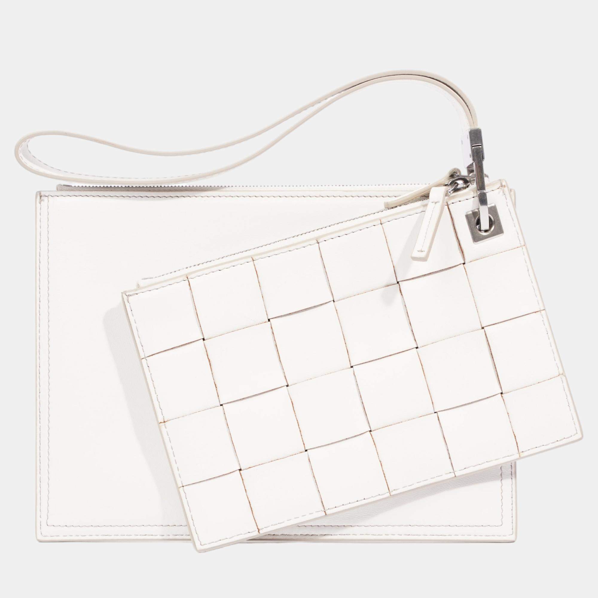 Bottega Veneta Double Pouch White Lambskin Leather