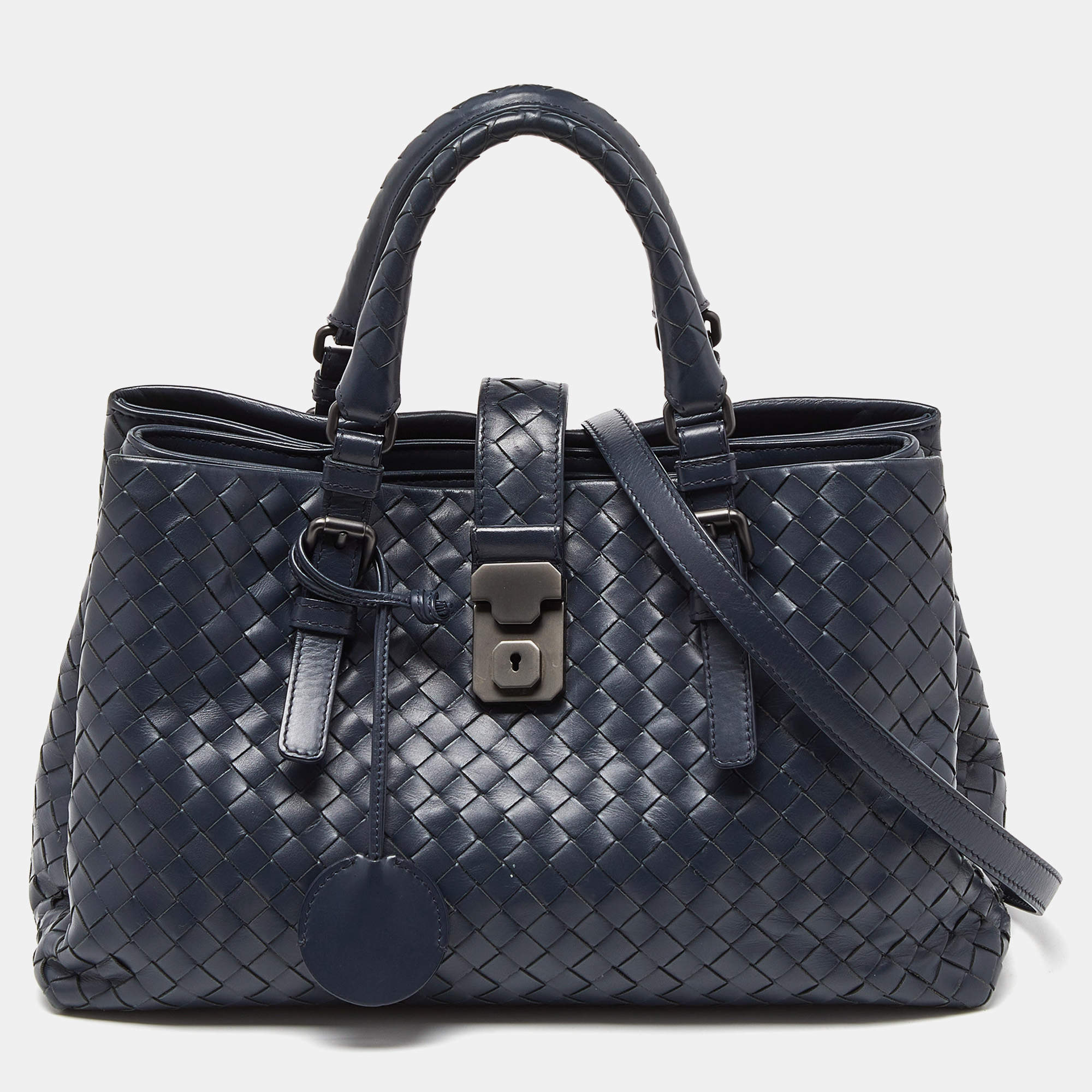 مملوكة مسبقًا Bottega Veneta Blue Intrecciato Leather Small Roma Tote