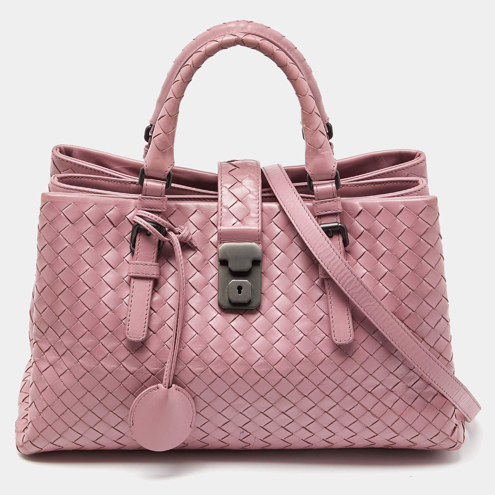 Bottega Veneta Pink Intrecciato Leather Small Roma Tote