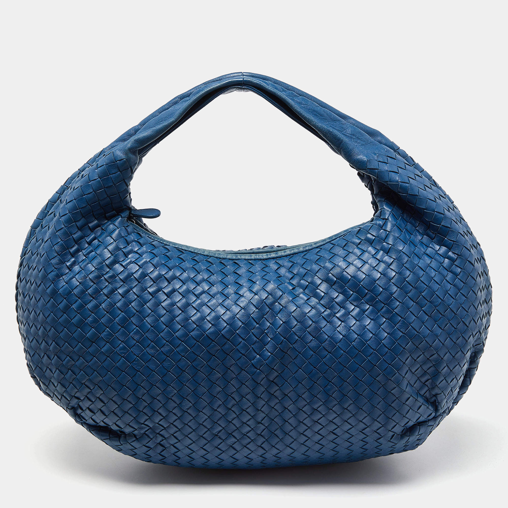 Pre Owned حقيبة هوبو بوتيغا فينيتا بيلي جلد إنترشياتو أزرق كبيرة