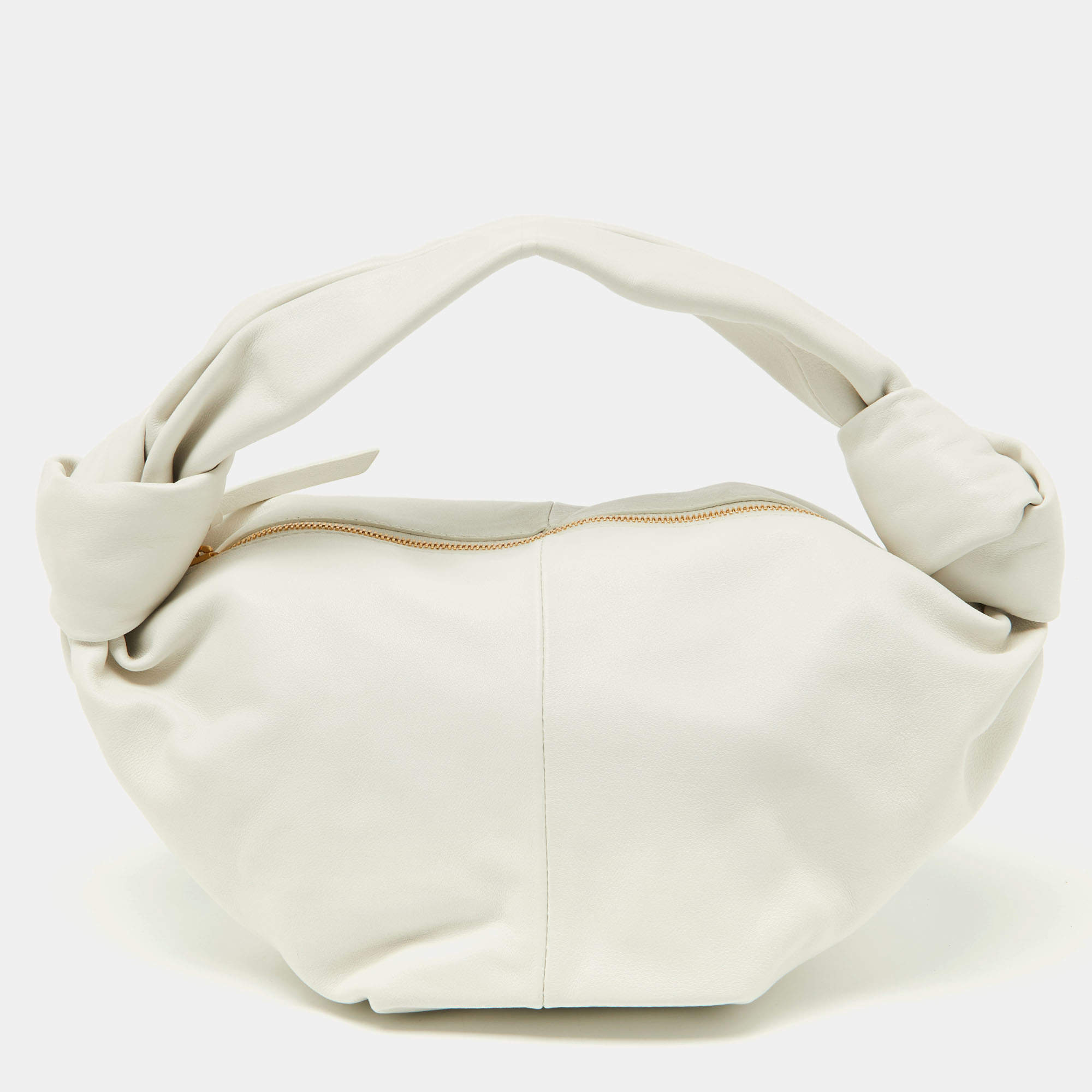 Pre Owned Bottega Veneta White Leather Mini Double Knot Hobo