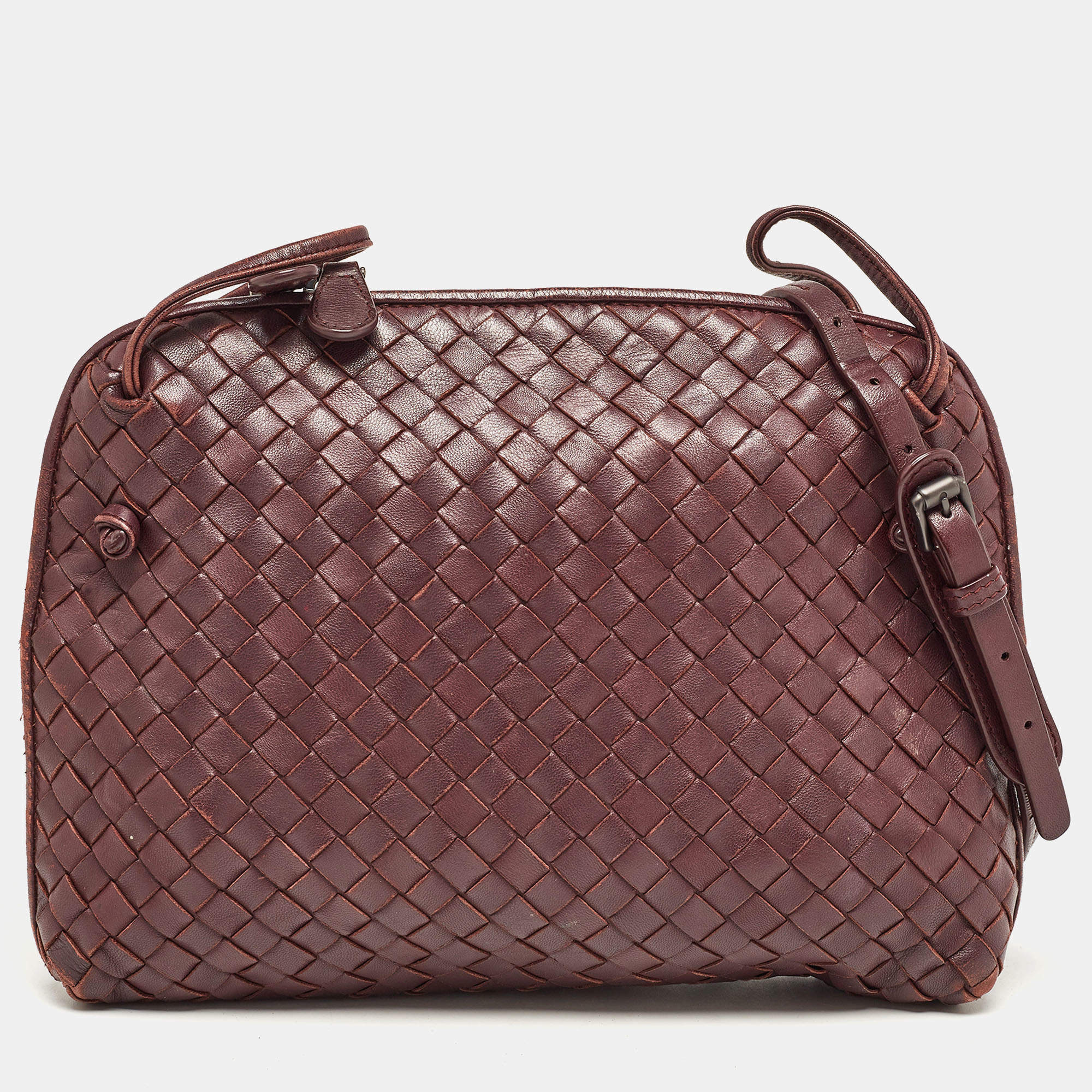 Pre Owned Bottega Veneta Purple Intrecciato Leather Nodini Crossbody Bag