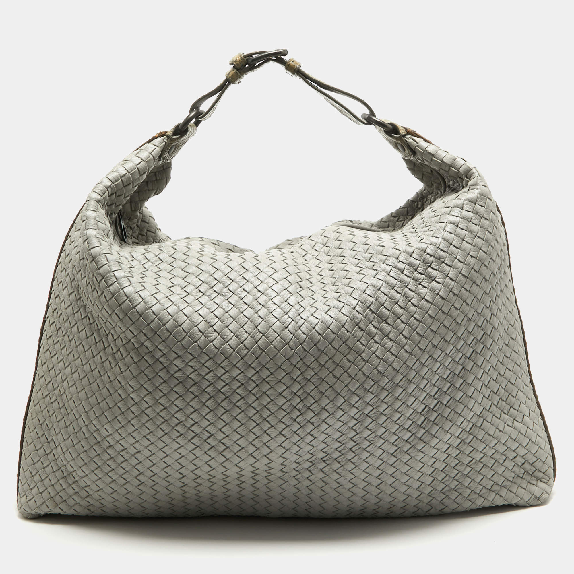 Pre Owned Bottega Veneta Grey Intrecciato Leather and Alligator Oversized Hobo