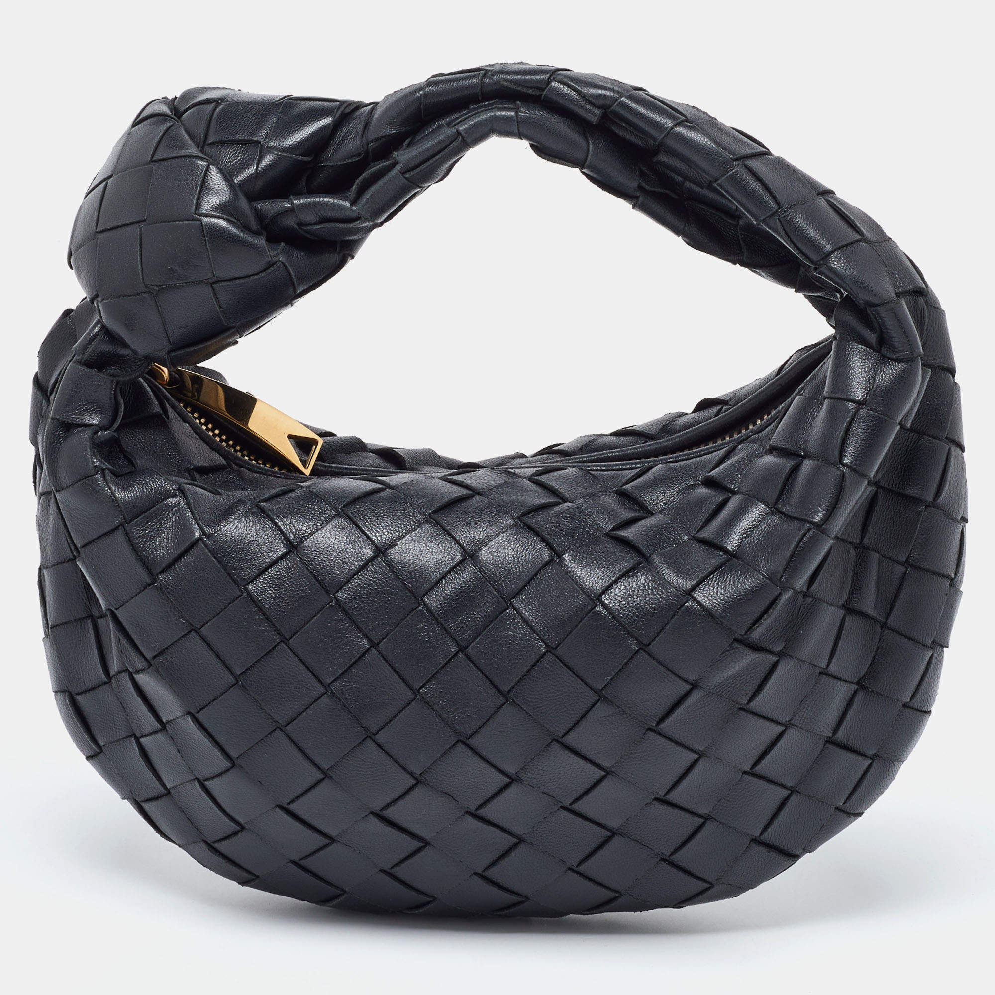 Pre Owned Bottega Veneta Black Intrecciato Leather Mini Jodie Hobo