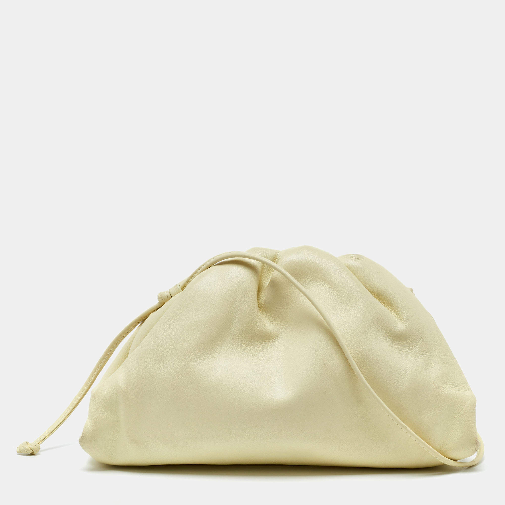 Pre Owned Bottega Veneta Light Yellow Leather Mini The Pouch Bag