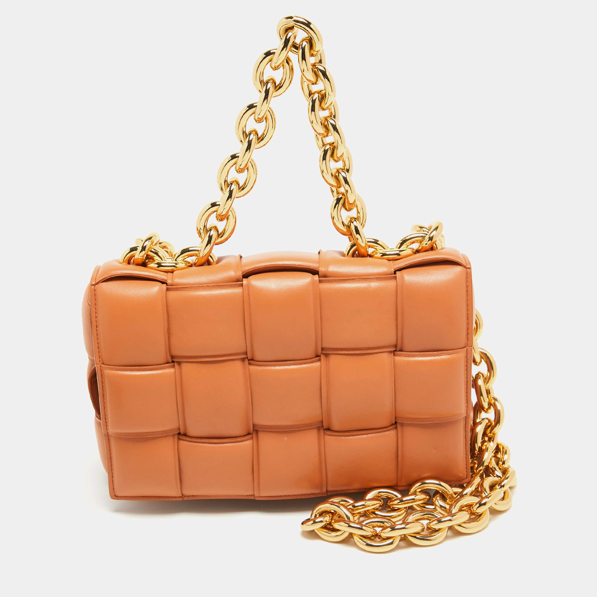 Pre Owned Bottega Veneta Brown Padded Leather Chain Cassette Shoulder Bag