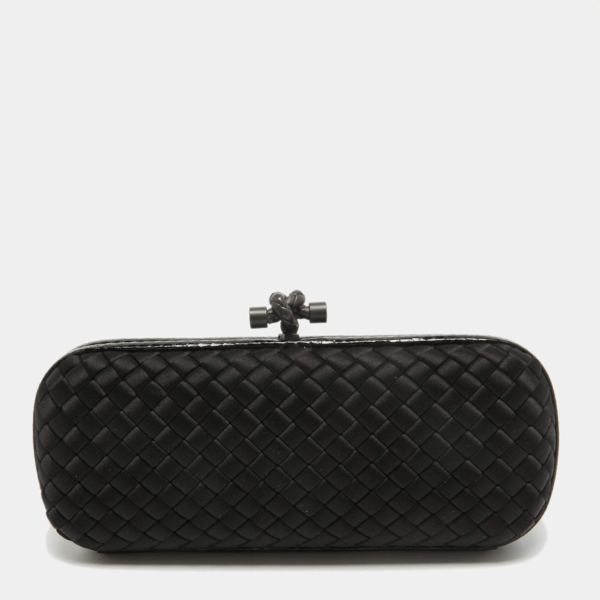 Pre Owned Bottega Veneta Black ntrecciato Satin and Watersnake Leather Knot Long Clutch