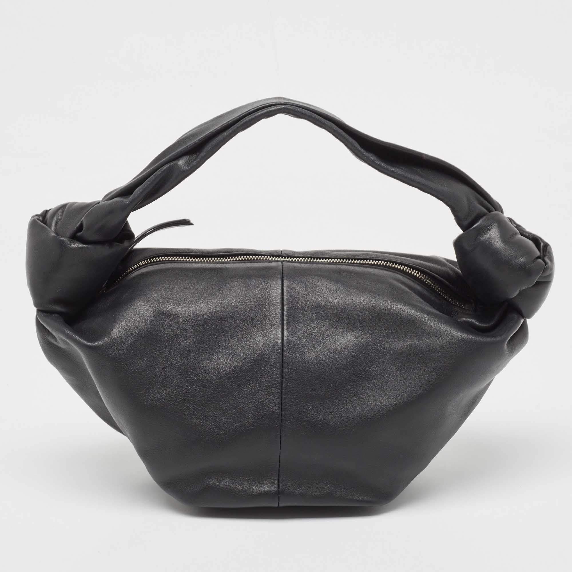 Pre Owned Bottega Veneta Black Mini Double Knot Hobo