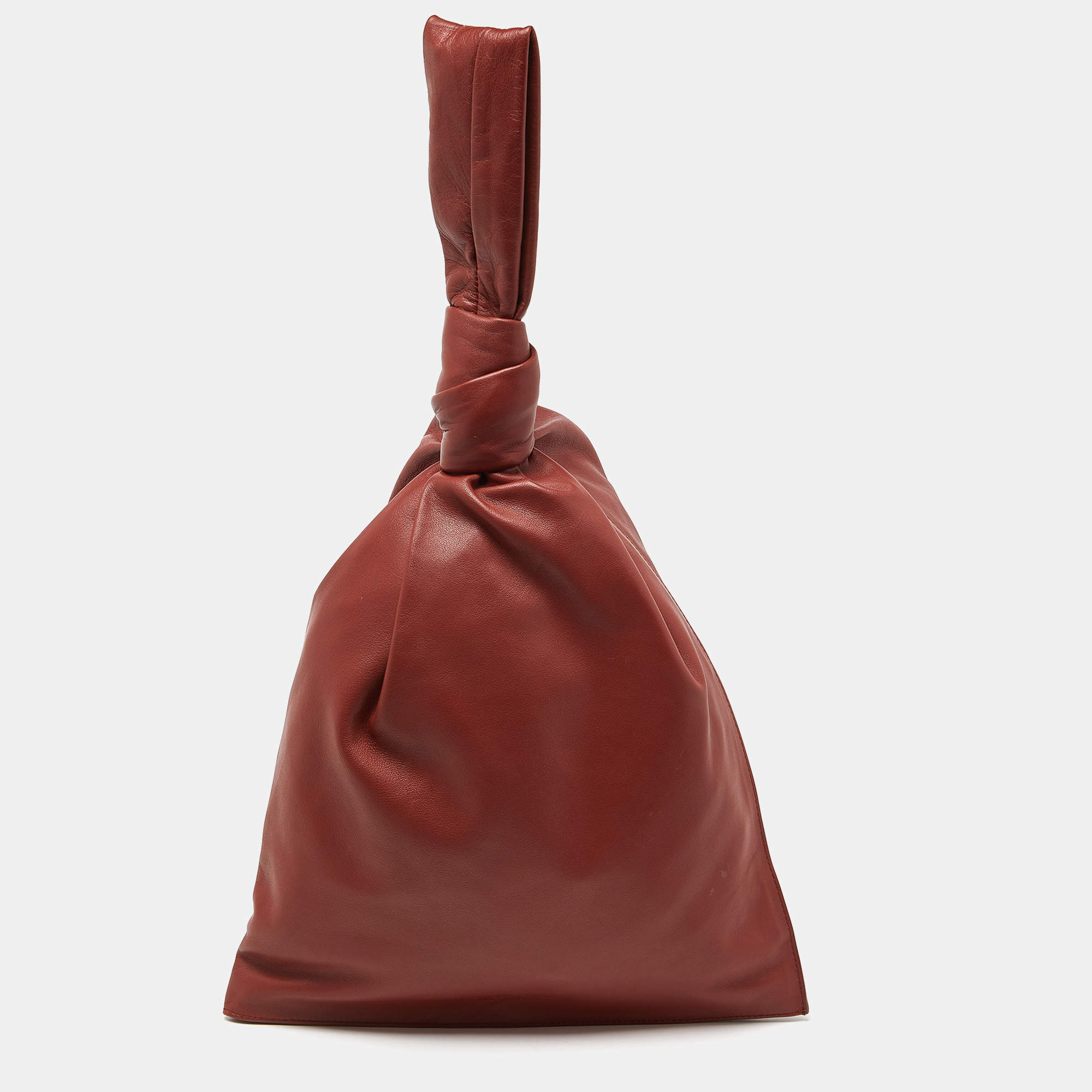 Pre Owned Bottega Veneta Rust Brown Leather BV Knotted Twist Clutch