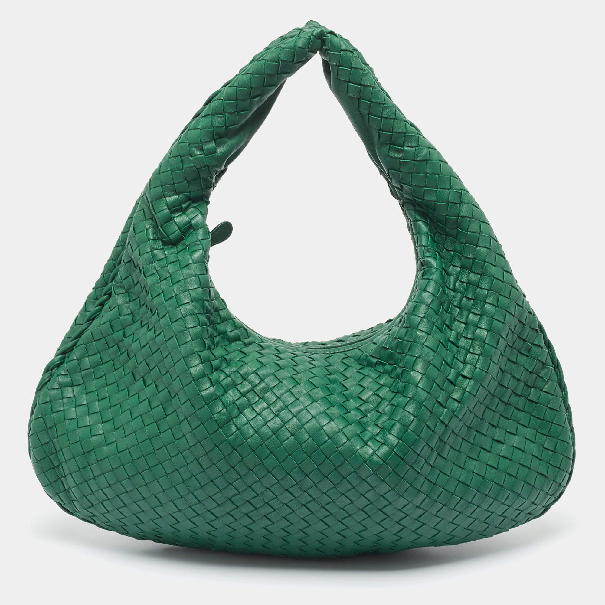 Bottega Veneta Green Intrecciato Leather Large Veneta Hobo