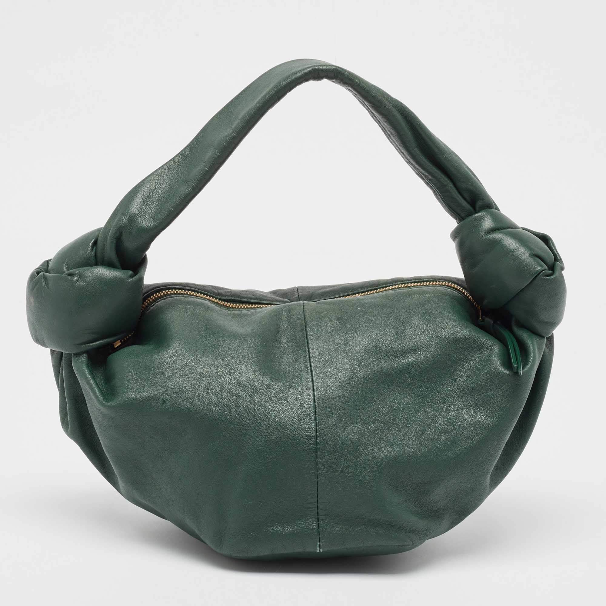 Pre Owned Bottega Veneta Dark Green Leather Double Knot Bag