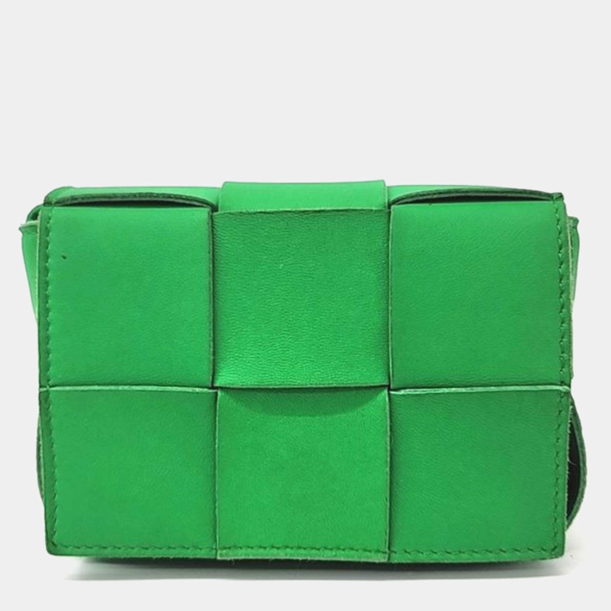 Bottega Veneta Green Leather Cassette Mini Crossbody Bag