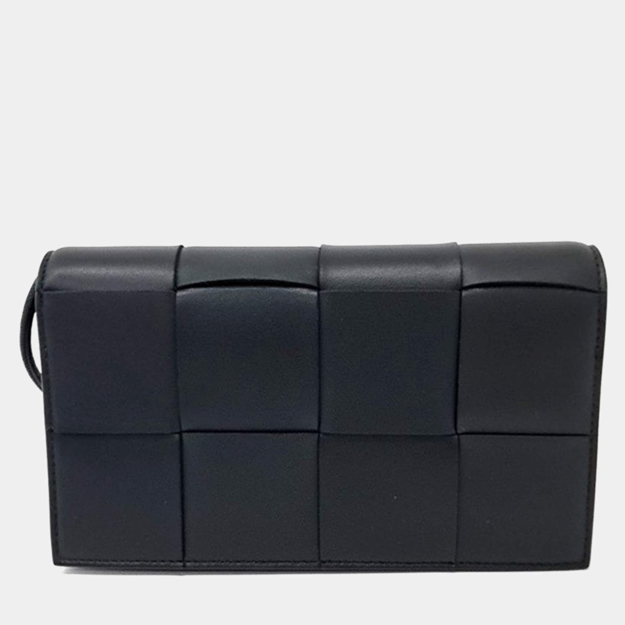 Pre Owned Bottega Veneta Black Leather Mesh Shoulder Bag