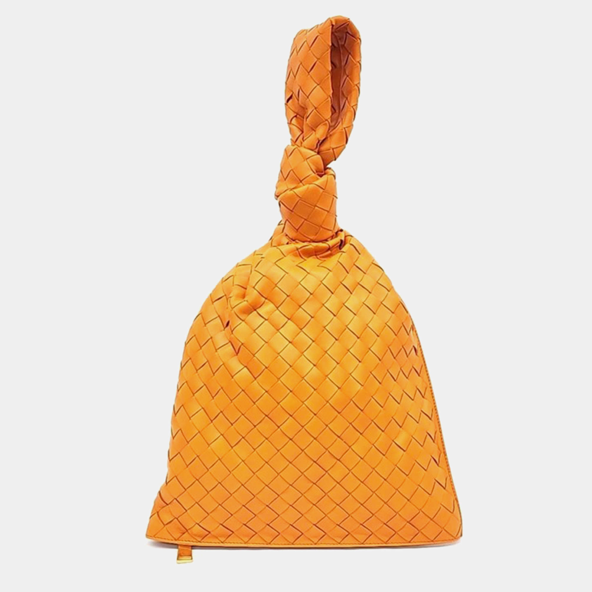 Bottega Veneta Orange Leather BV Twist Top Handle Bag