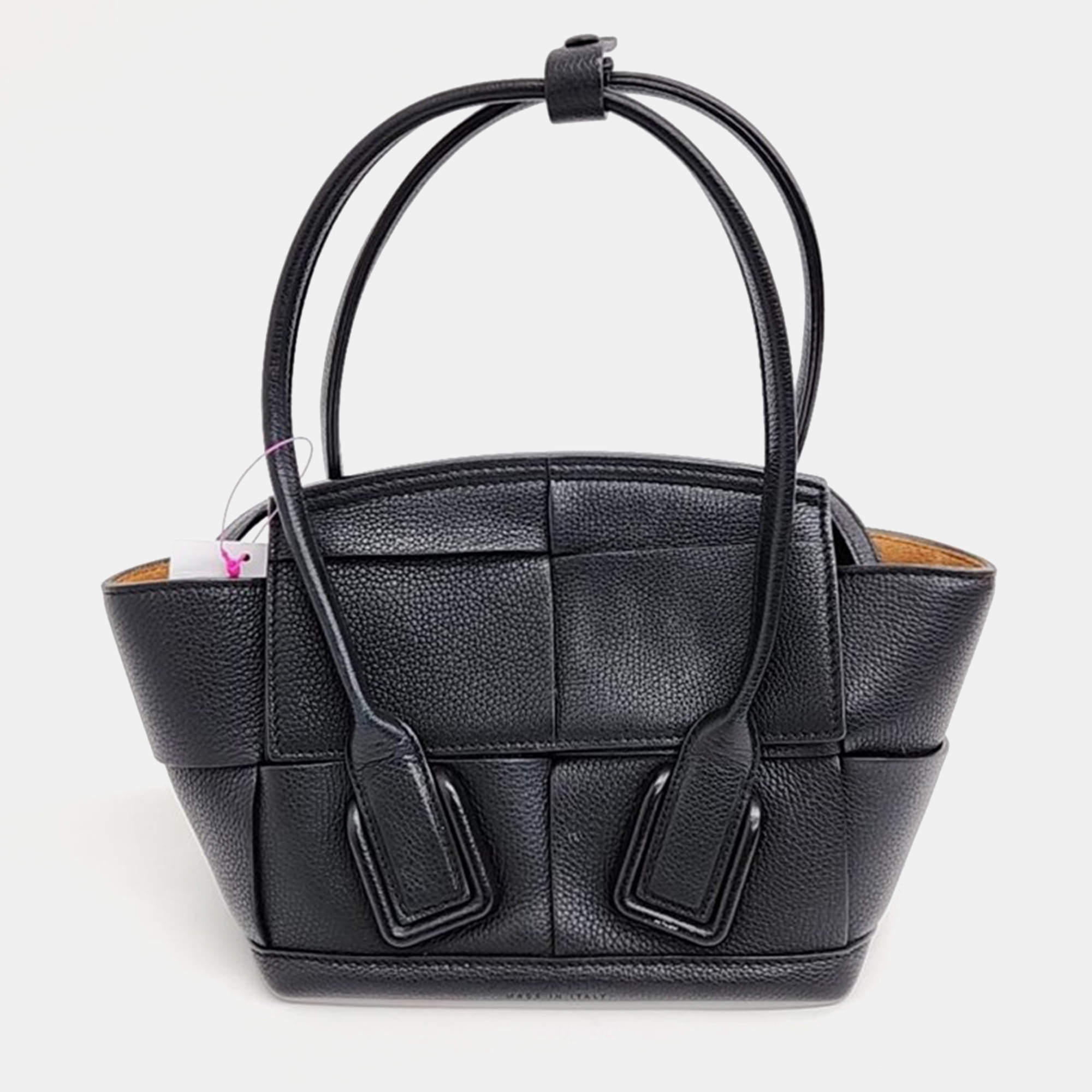 Bottega Veneta Black Leather Mini Arco Top Handle Bag