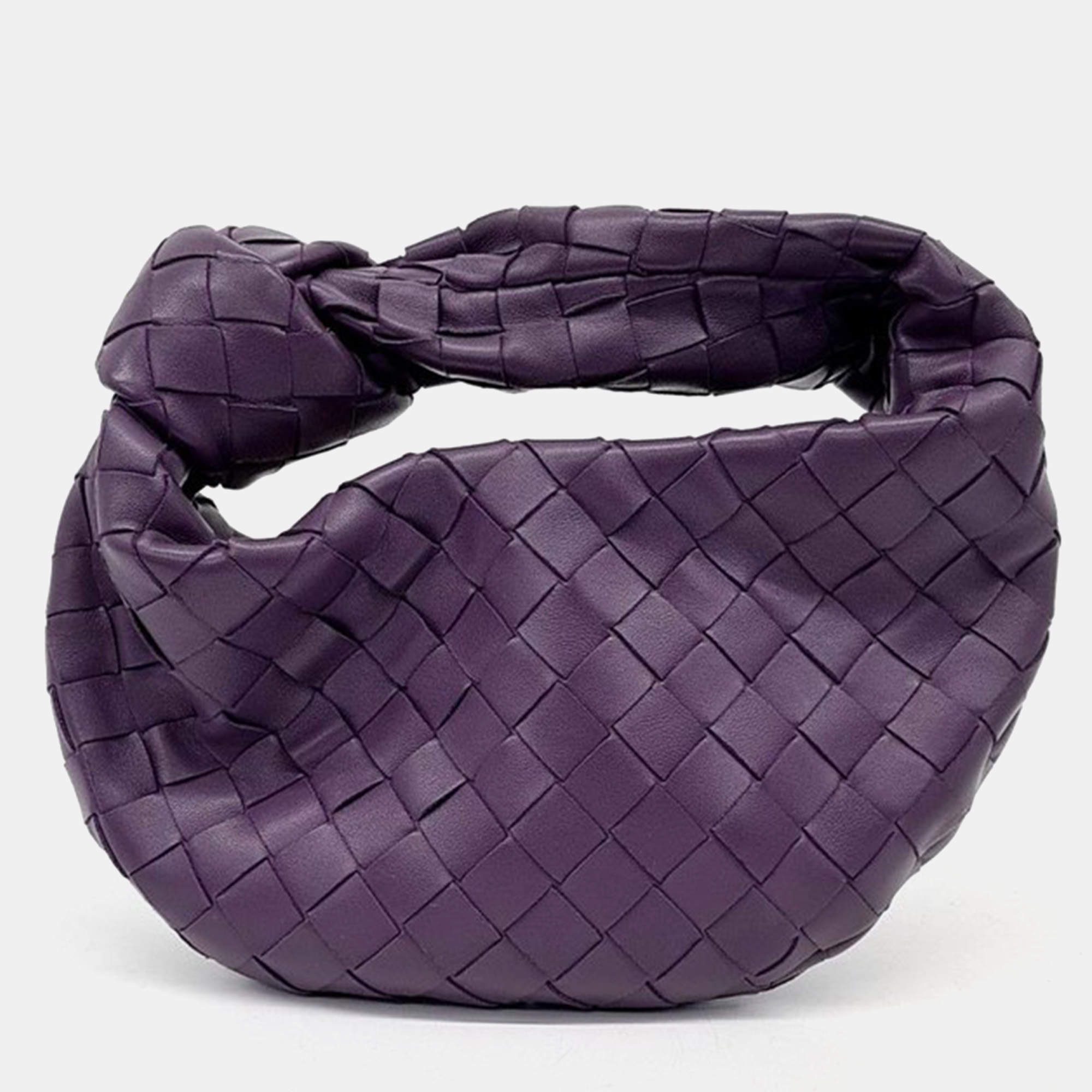 Bottega Veneta Purple Leather Mini BV Jodie Top Handle Bag