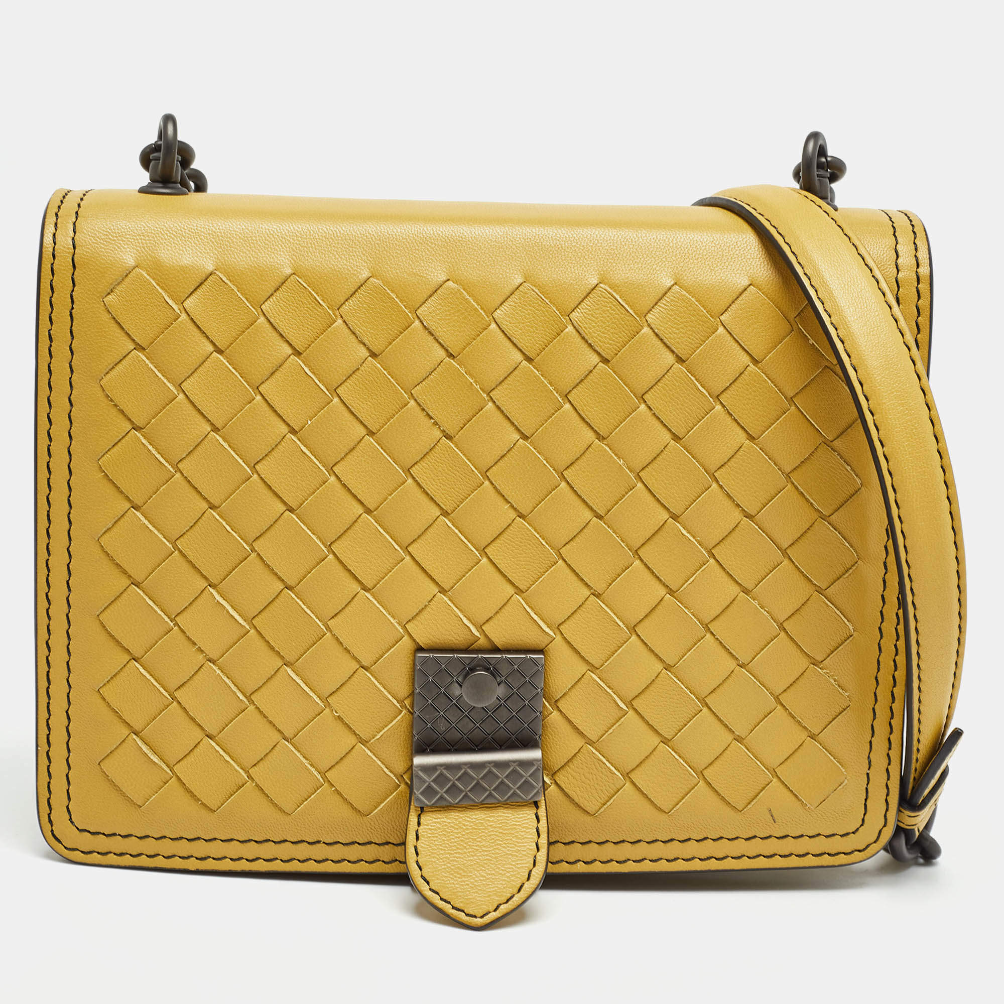 Bottega Veneta Light Yellow Intrecciato Leather Mini Runway Shoulder Bag