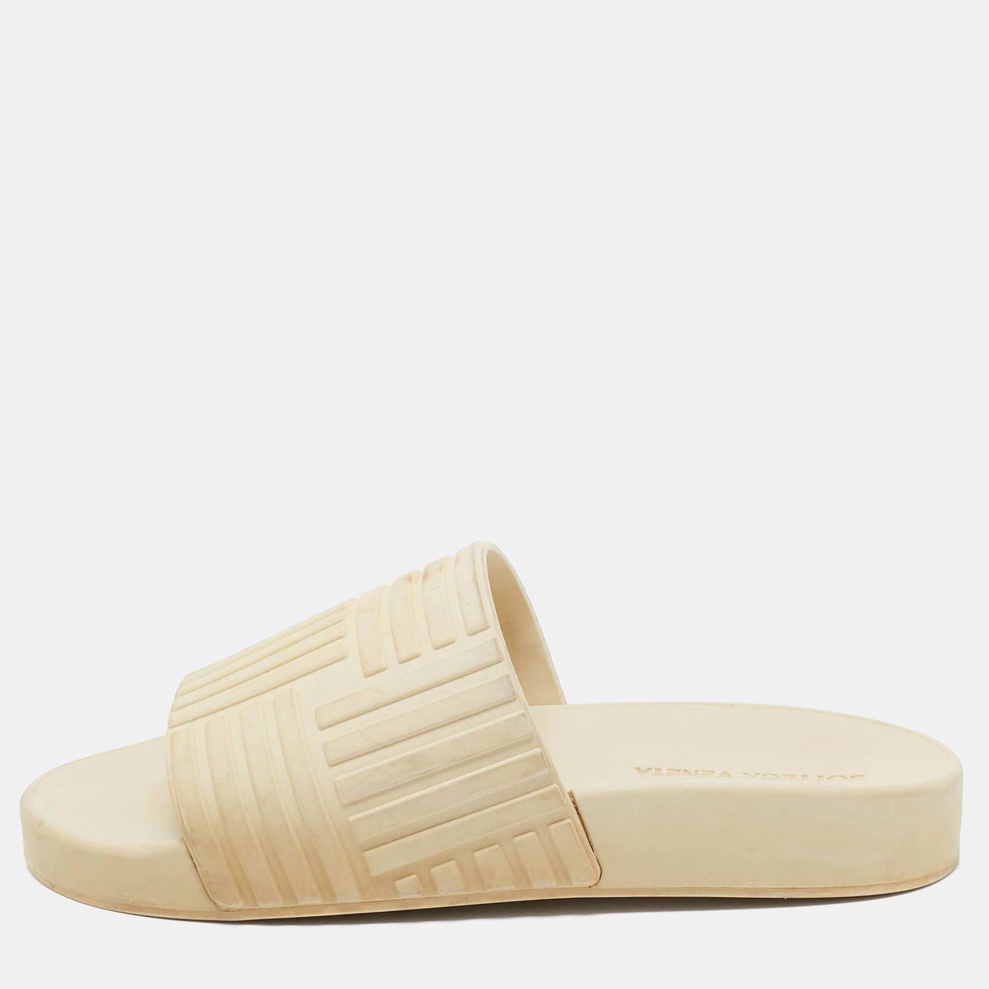 Bottega Veneta Cream Rubber Pool Slides Size 37