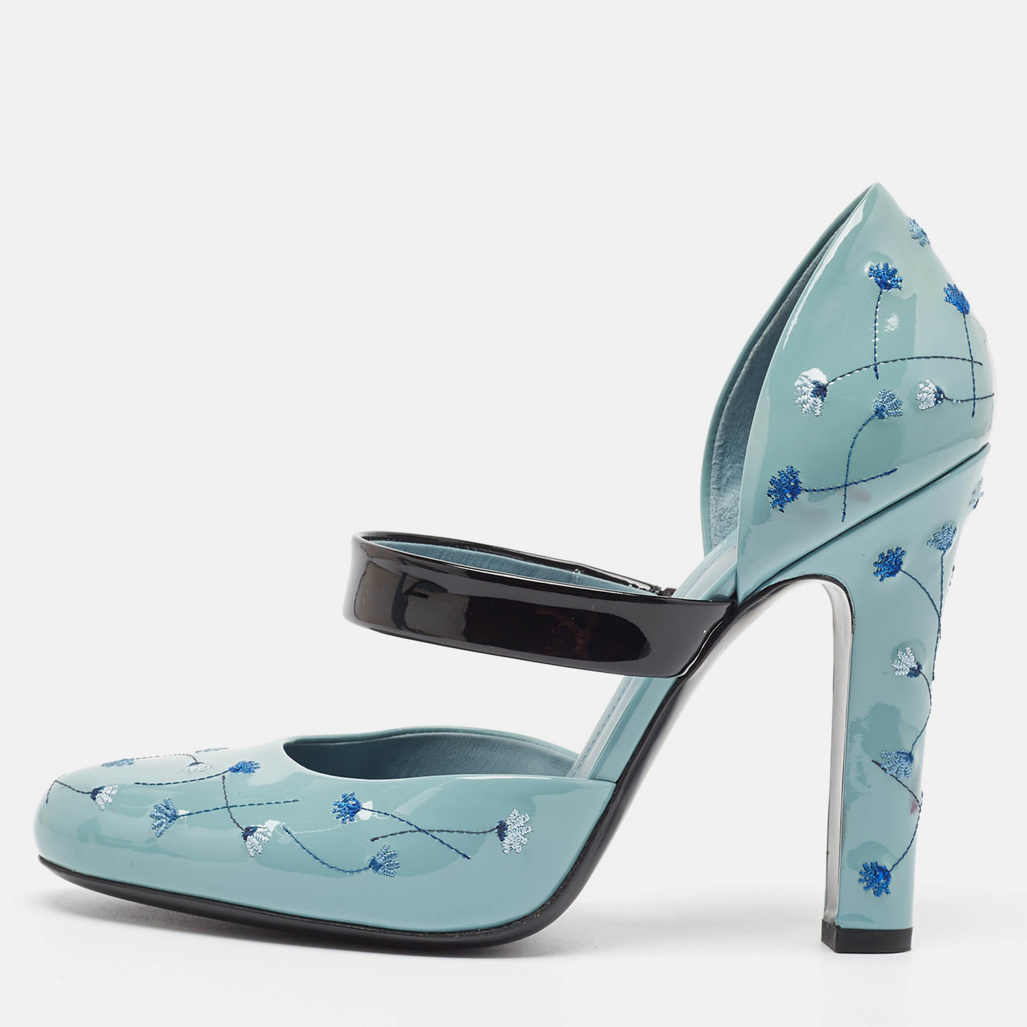 Pre Owned Bottega Veneta Grey Patent Leather Printed D'Orsay Pumps Size 38.5