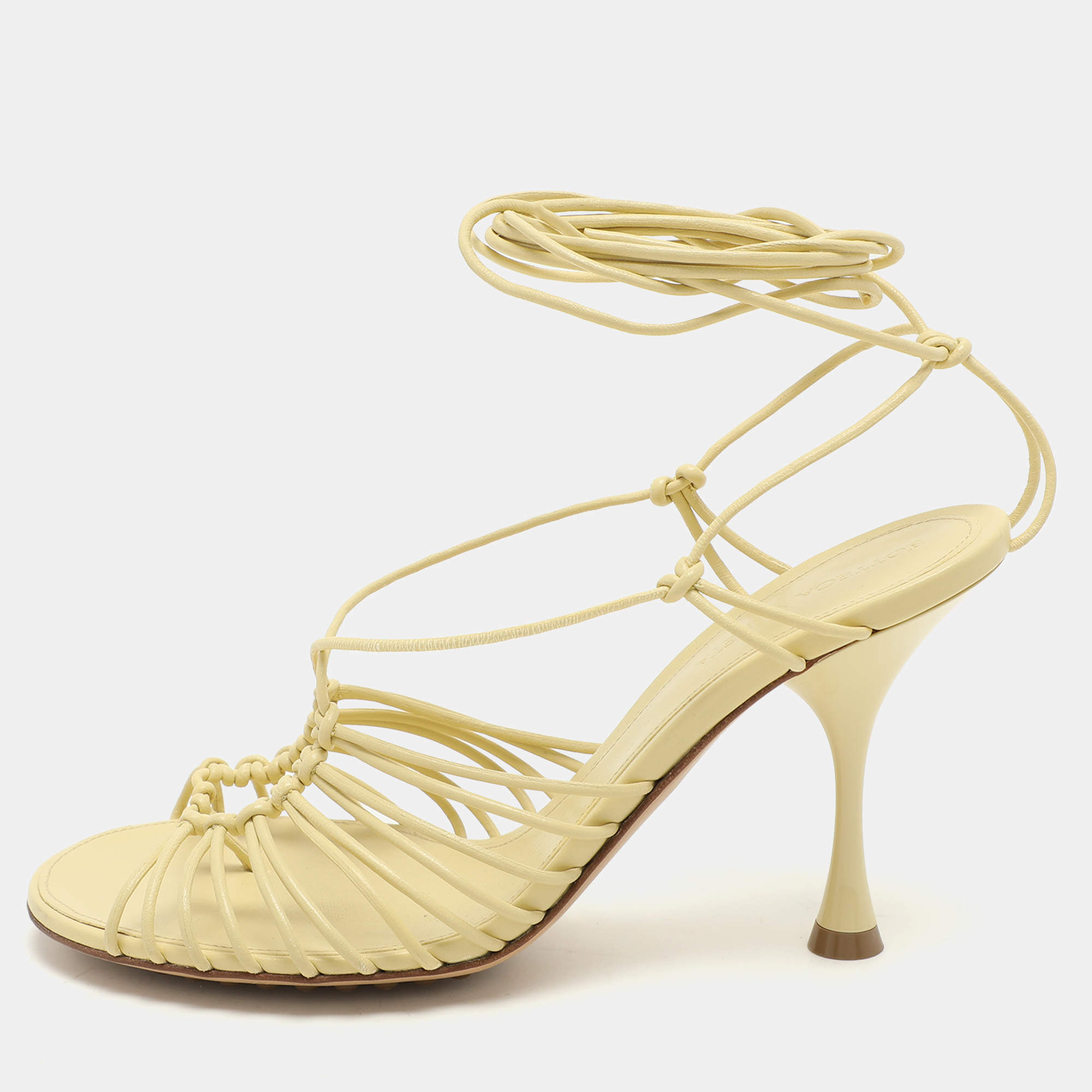 Bottega Veneta Yellow Leather Strappy Sandals Size 37