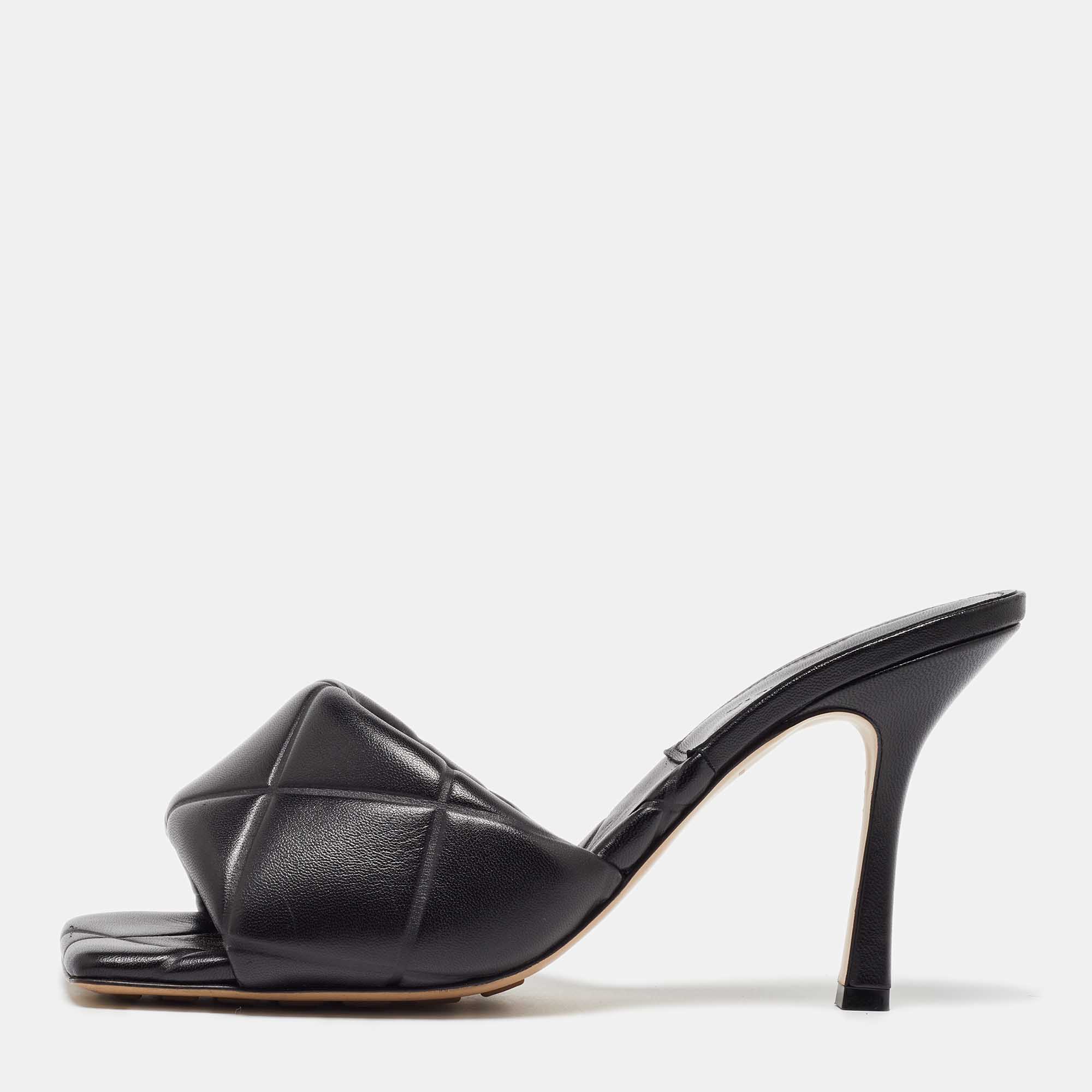 Bottega Veneta Black Leather Lido Slide Sandals Size 40