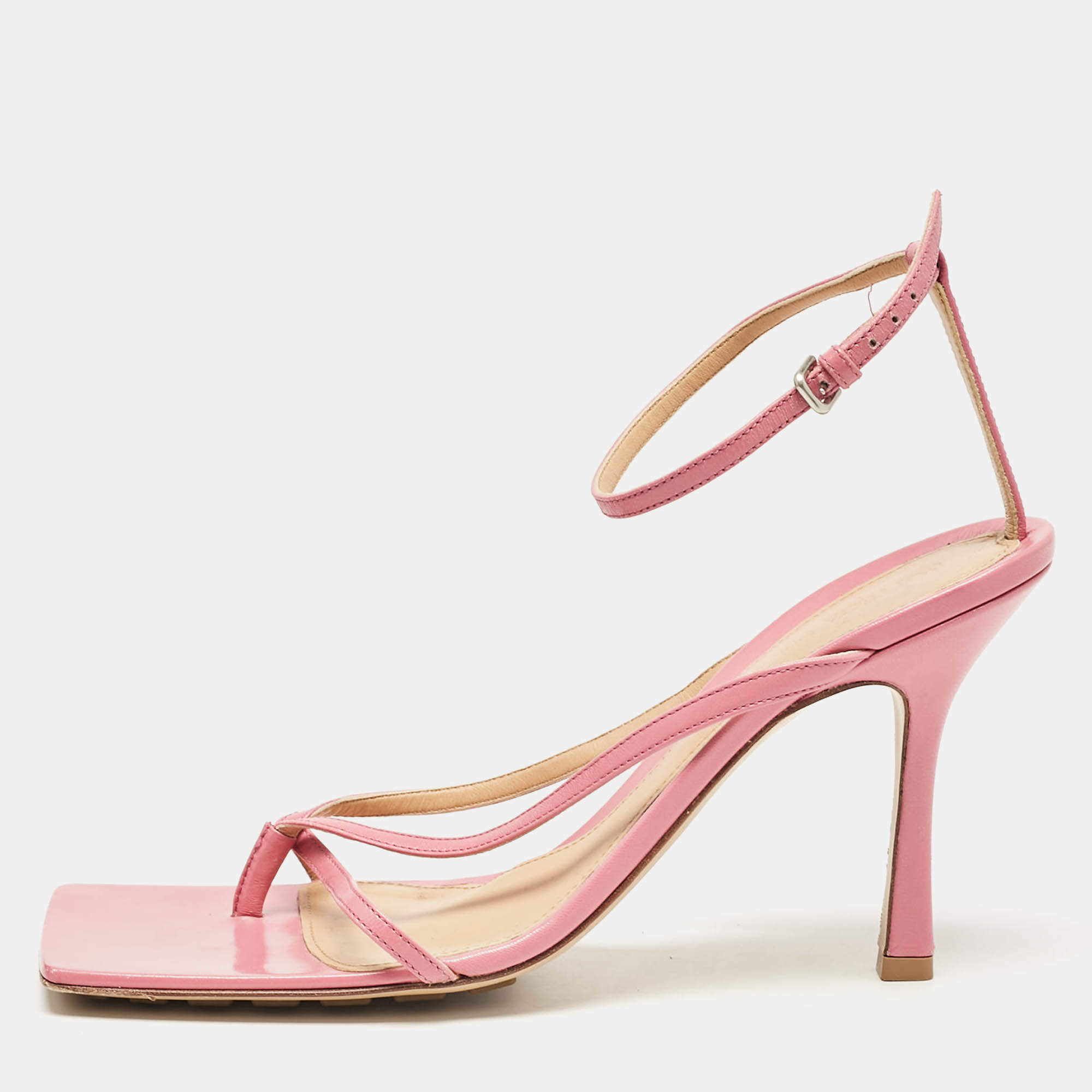 Bottega Veneta Pink Leather Stretch Ankle Strap Sandals Size 40