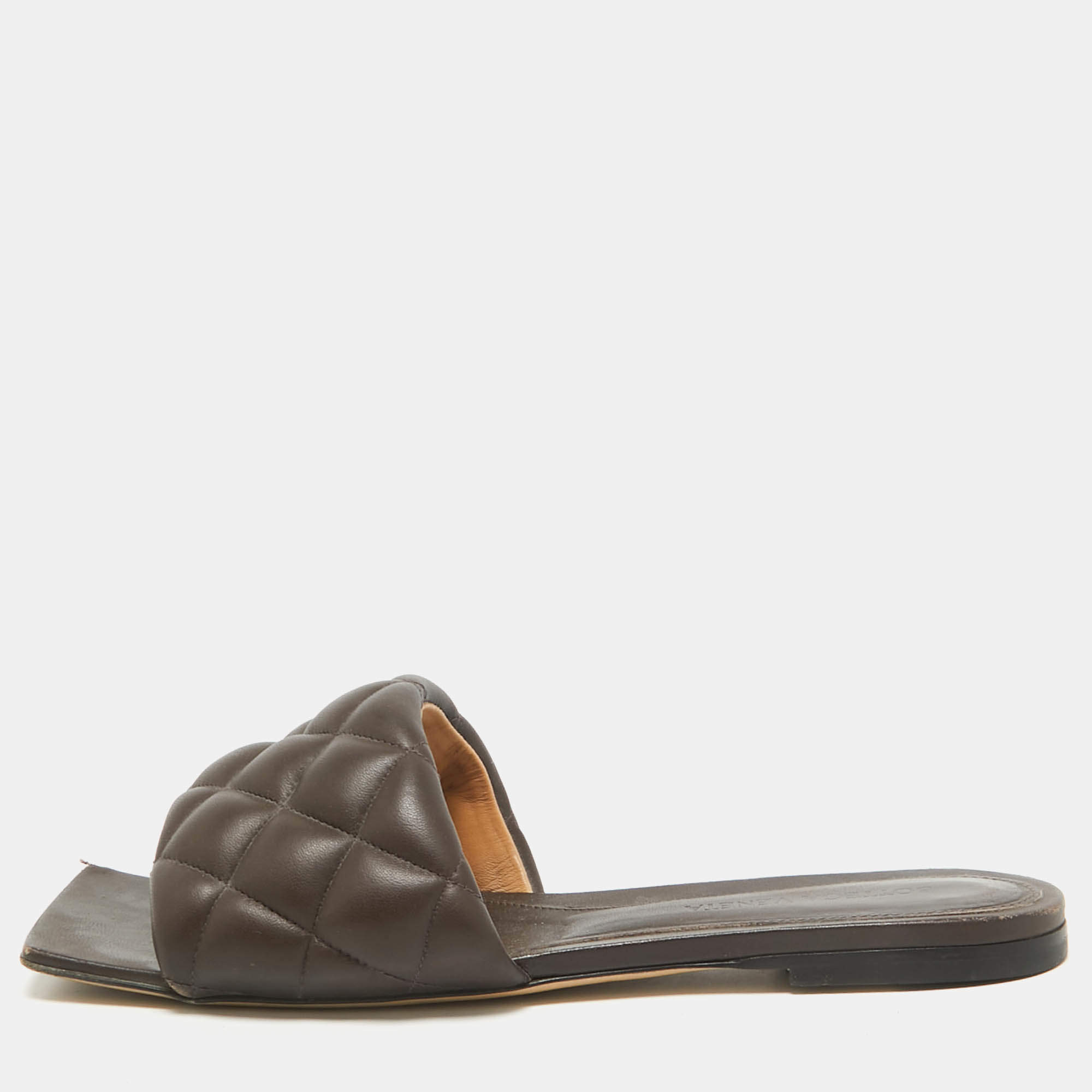Bottega Veneta Brown Leather Cassette Padded Flat Sandals Size 37