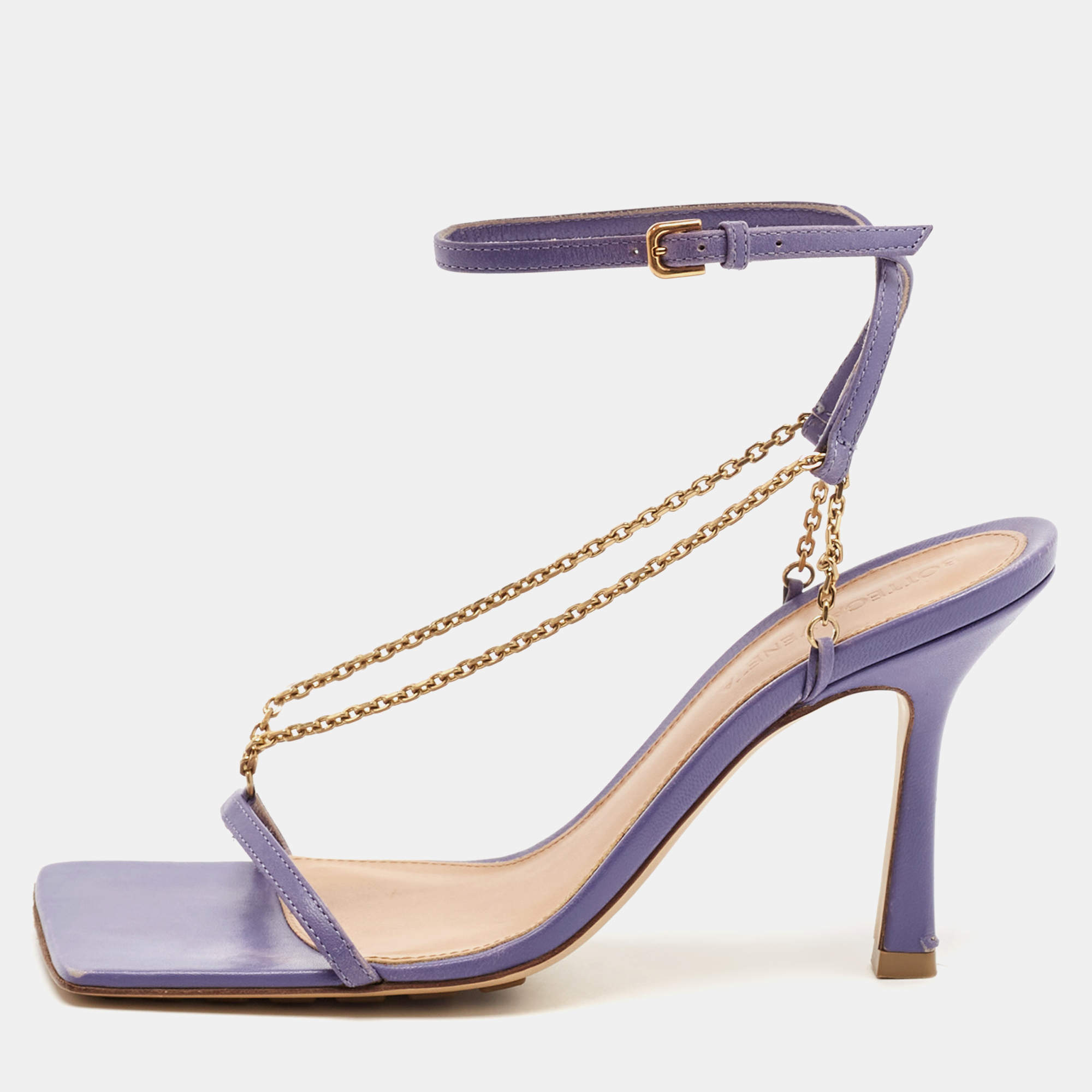 Bottega Veneta Purple Leather Strech Ankle Strap Sandals Size 36