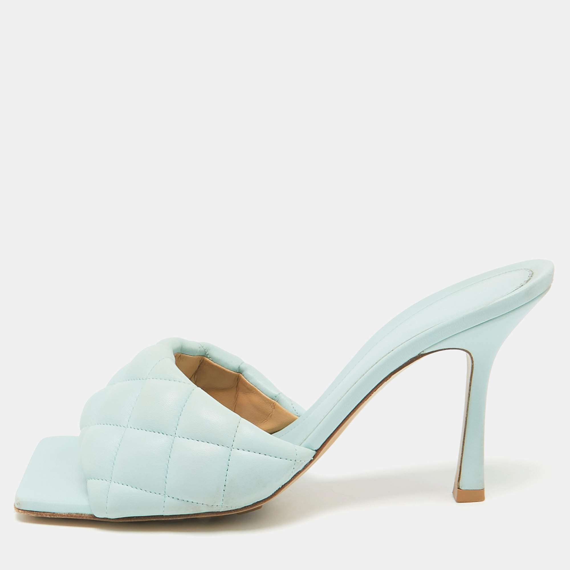 Bottega Veneta Blue Quilted Leather Lido Slide Sandals Size 39