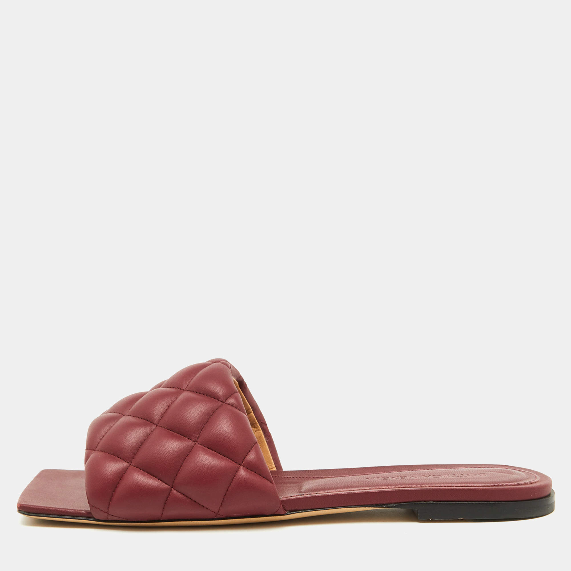Bottega Veneta Burgundy Leather Lido Flat Slide Sandals Size 39